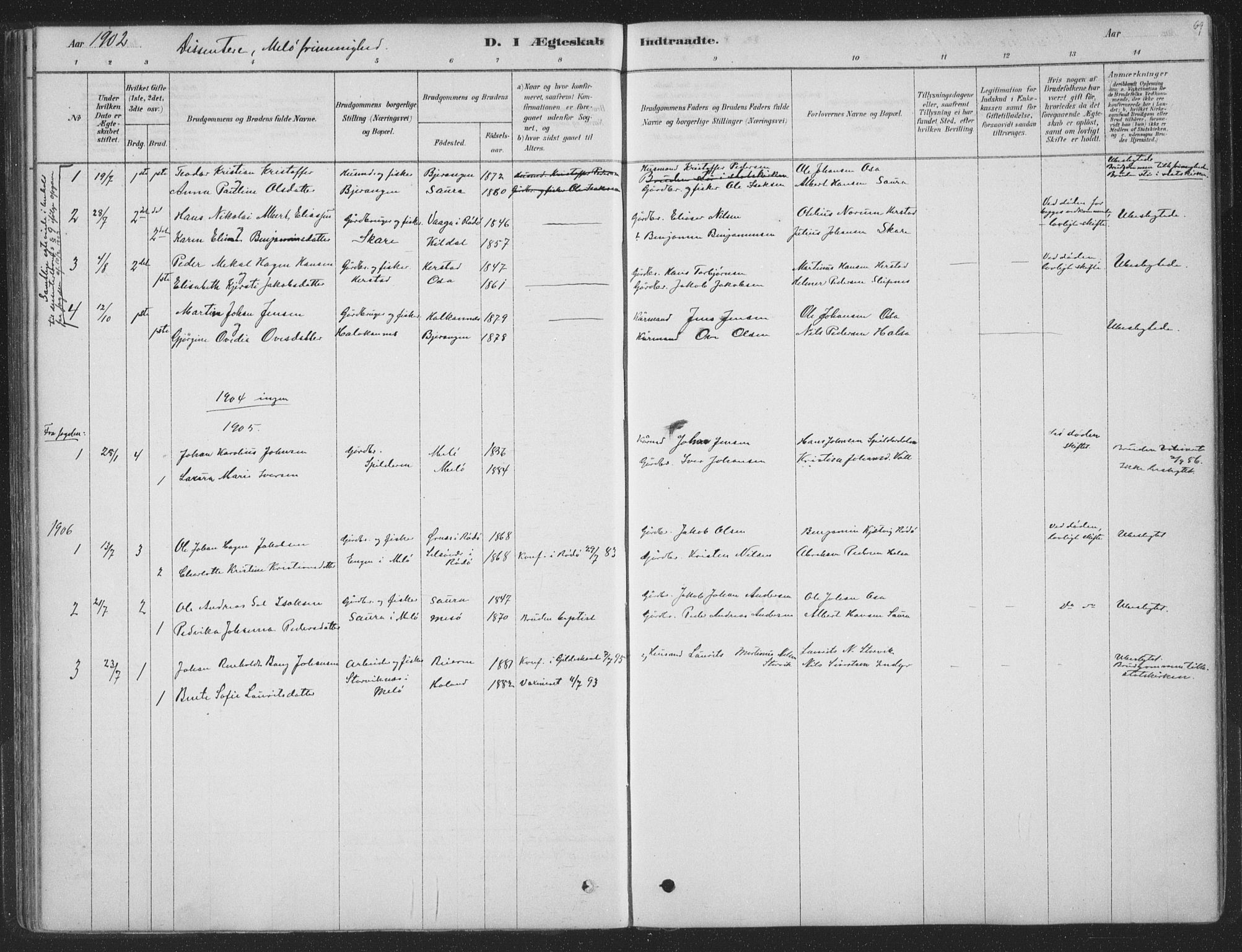 Ministerialprotokoller, klokkerbøker og fødselsregistre - Nordland, SAT/A-1459/843/L0627: Parish register (official) no. 843A02, 1878-1908, p. 69
