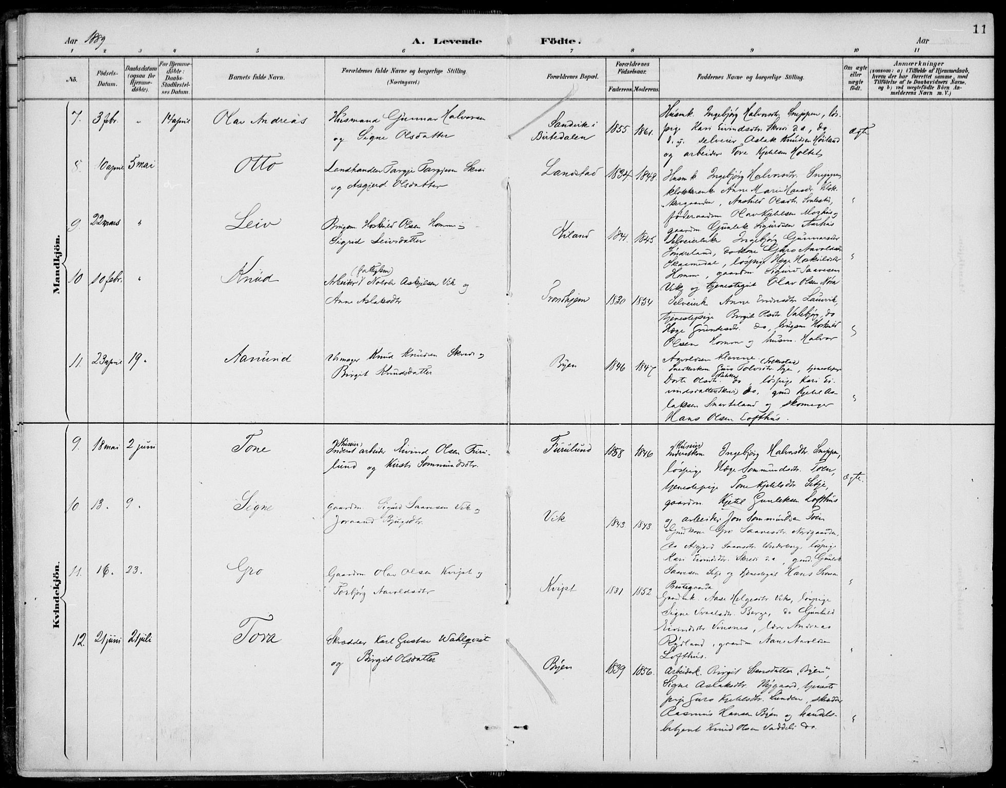 Fyresdal kirkebøker, SAKO/A-263/F/Fa/L0007: Parish register (official) no. I 7, 1887-1914, p. 11