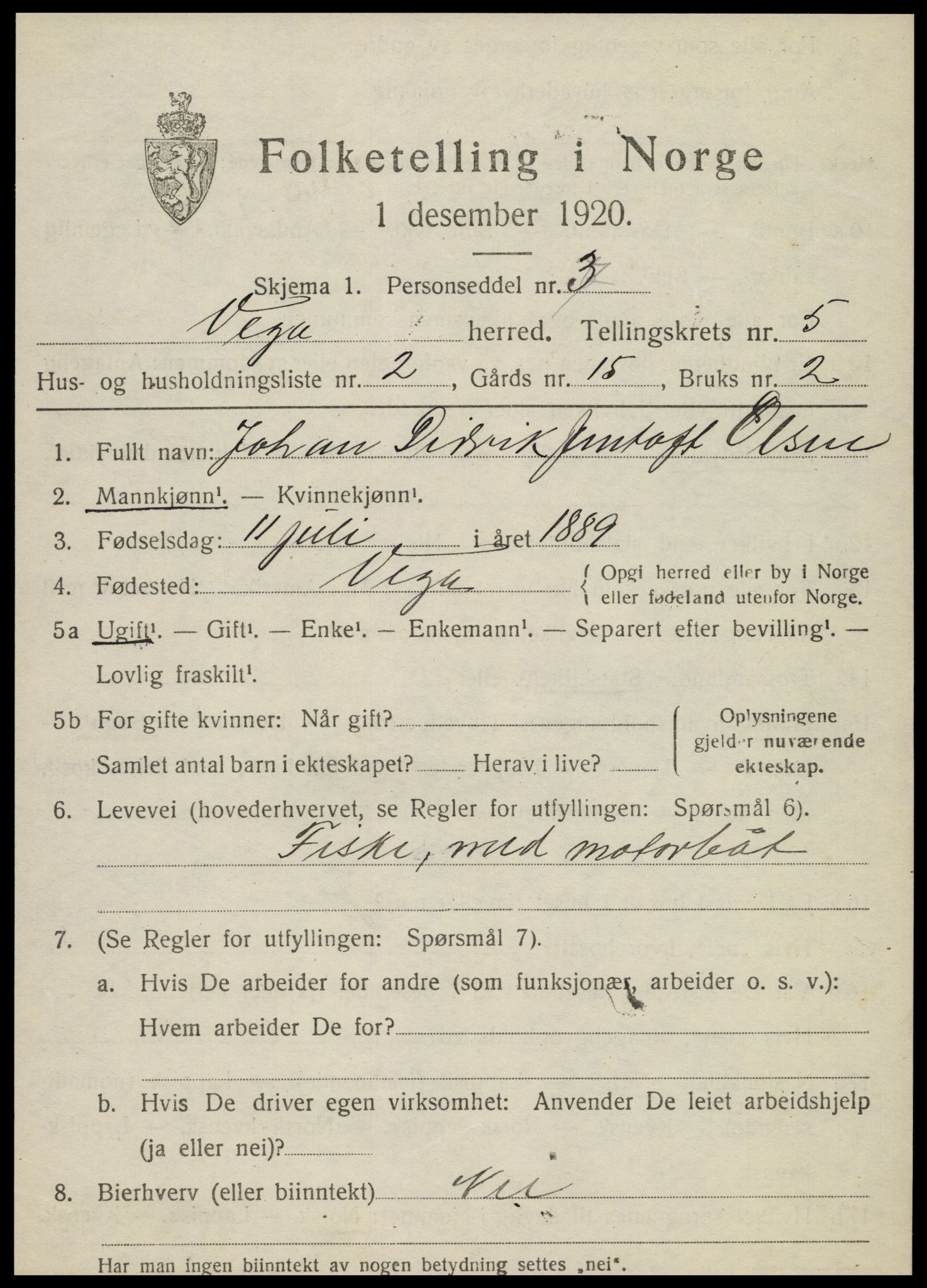 SAT, 1920 census for Vega, 1920, p. 2451