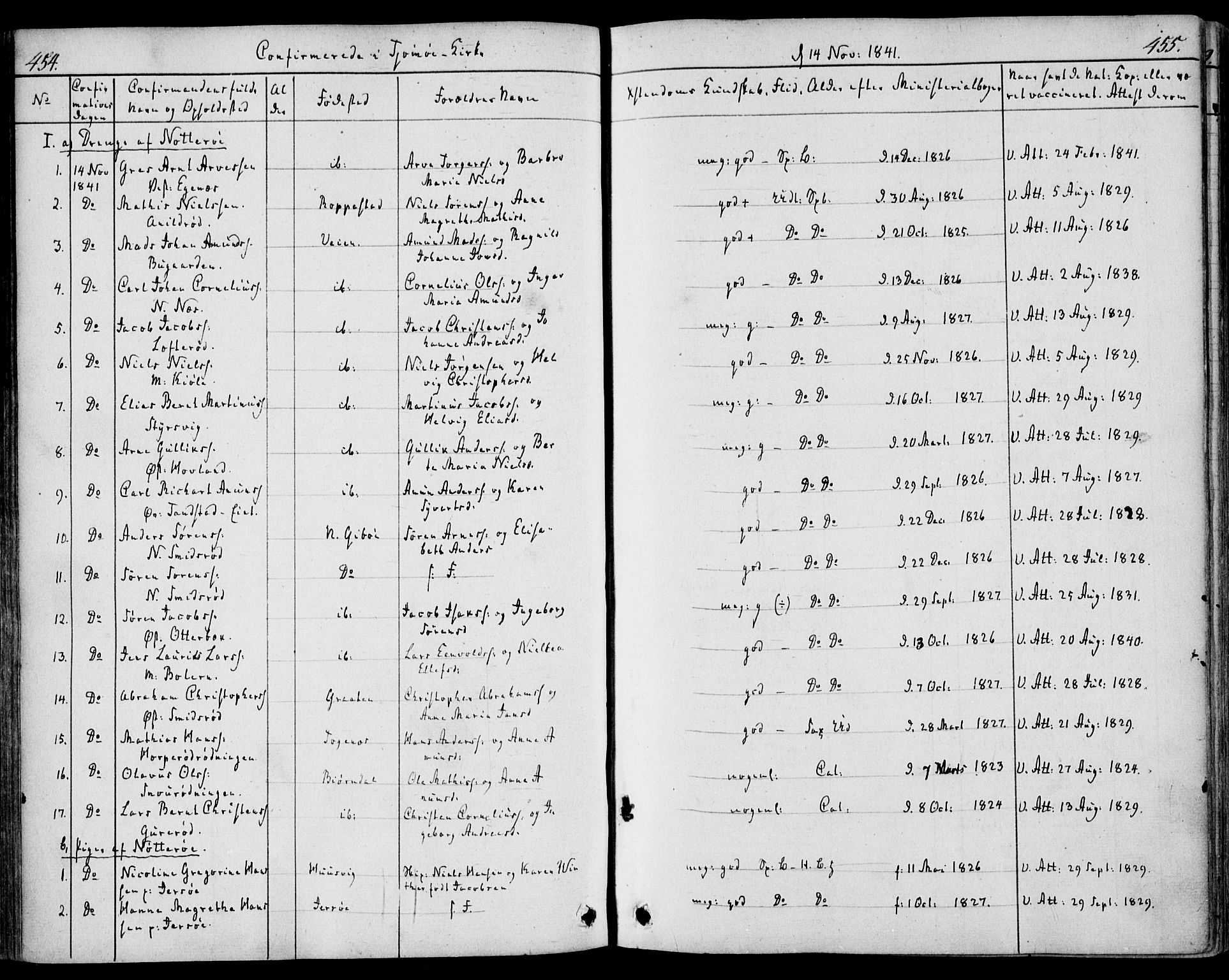 Nøtterøy kirkebøker, AV/SAKO-A-354/F/Fa/L0005: Parish register (official) no. I 5, 1839-1852, p. 454-455