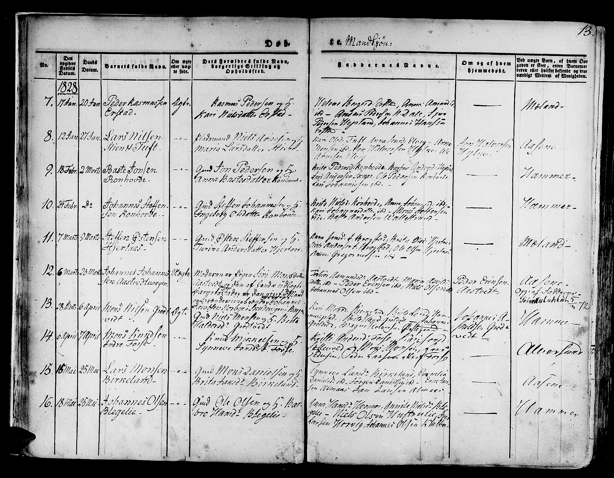 Hamre sokneprestembete, AV/SAB-A-75501/H/Ha/Haa/Haaa/L0011: Parish register (official) no. A 11, 1826-1834, p. 13