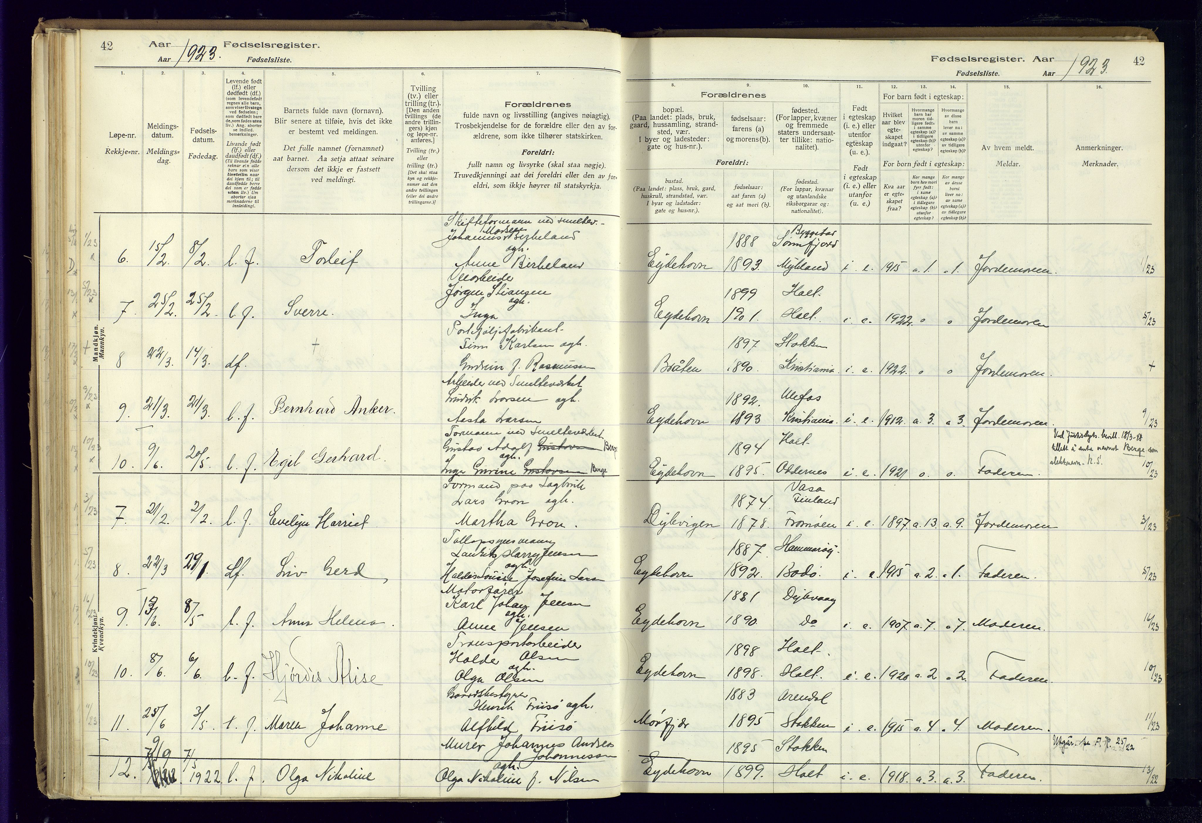 Austre Moland sokneprestkontor, SAK/1111-0001/J/Ja/L0003: Birth register no. A-VI-27, 1916-1950, p. 42