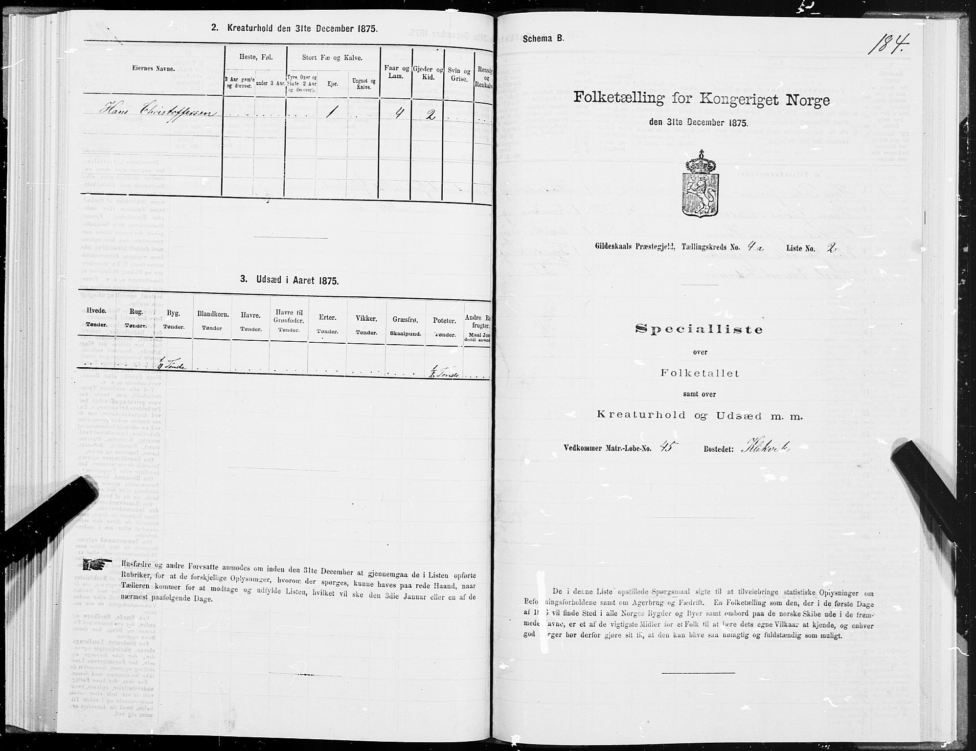 SAT, 1875 census for 1838P Gildeskål, 1875, p. 2184