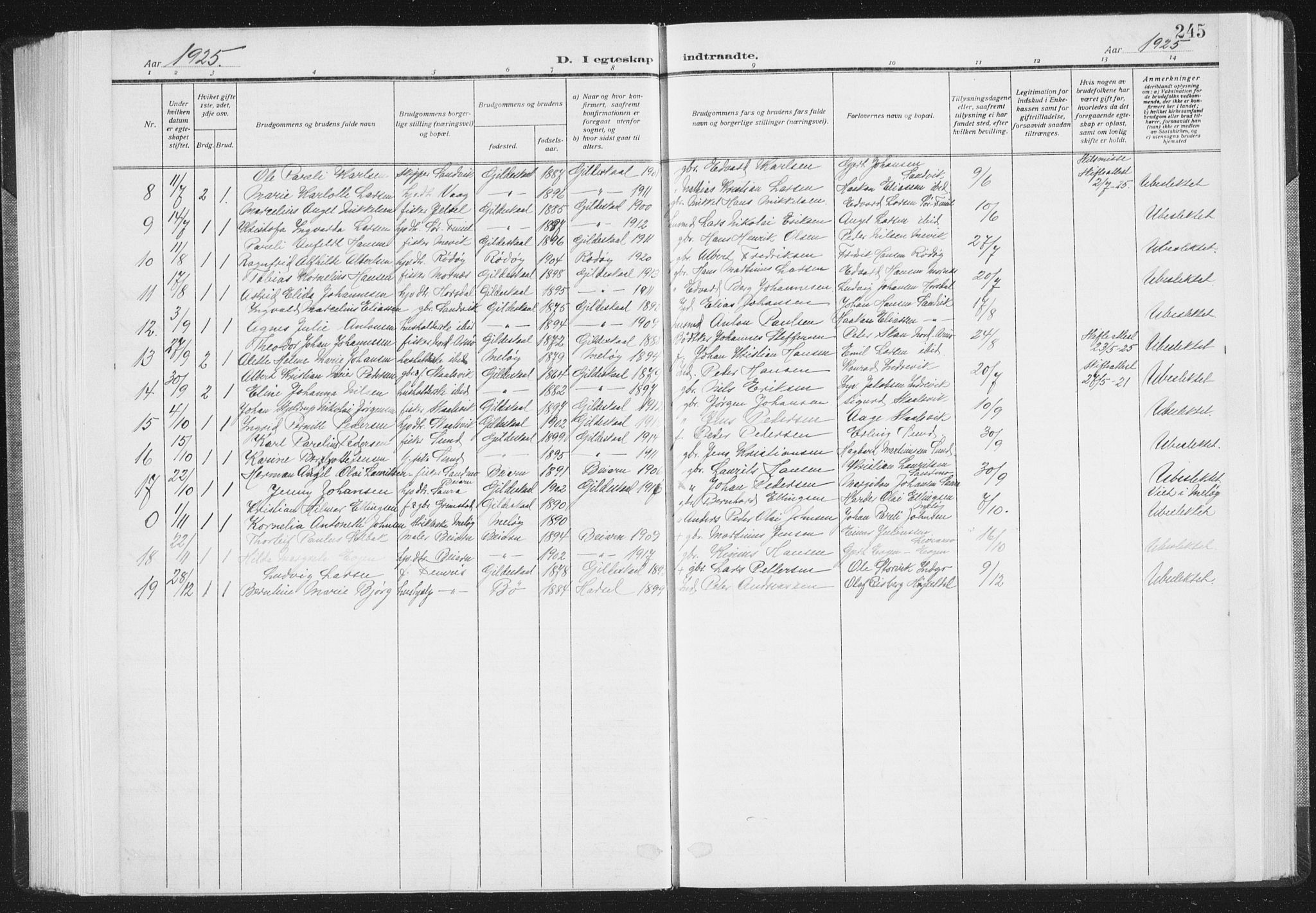 Ministerialprotokoller, klokkerbøker og fødselsregistre - Nordland, AV/SAT-A-1459/805/L0104: Parish register (official) no. 805A09, 1909-1926, p. 245