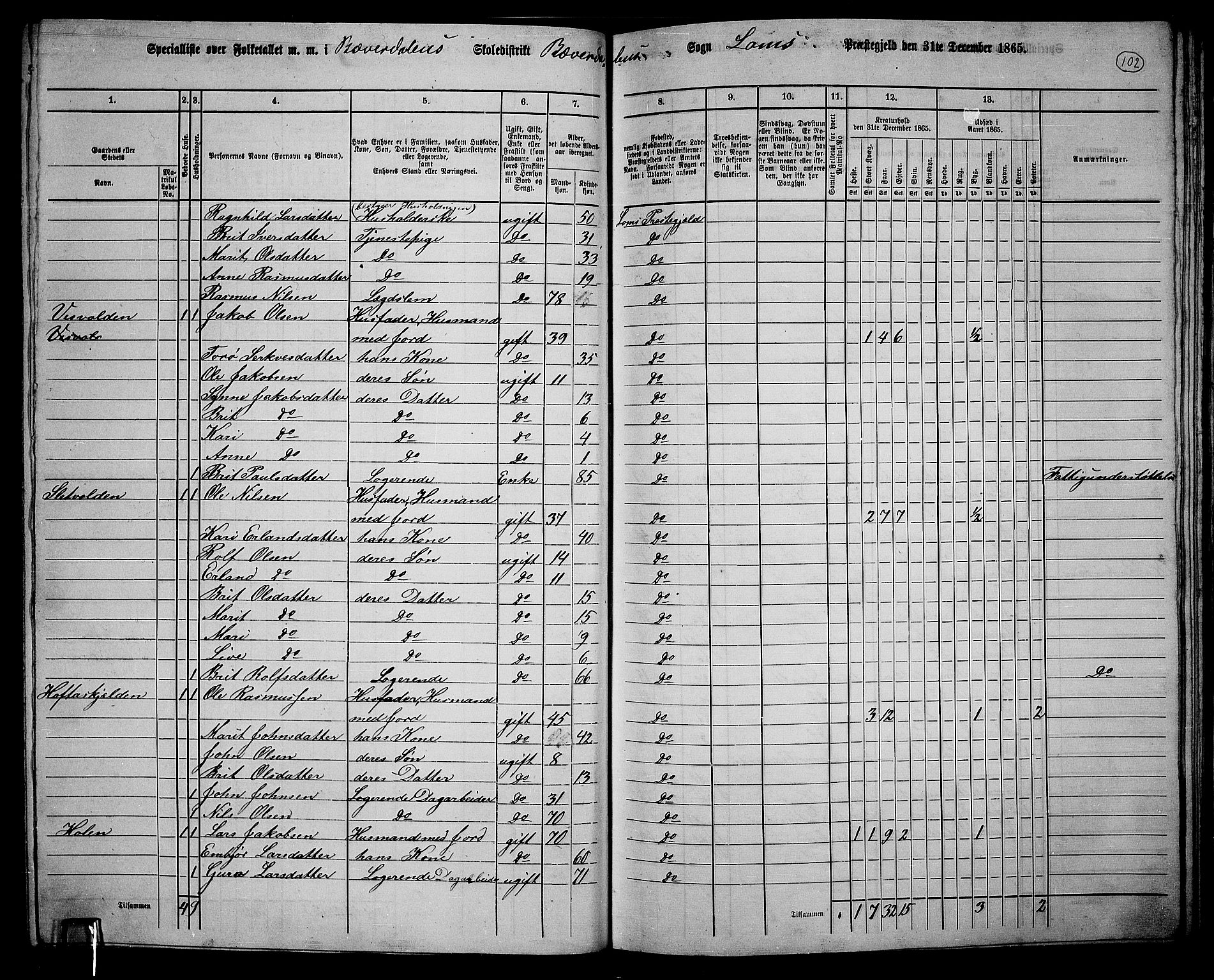 RA, 1865 census for Lom, 1865, p. 94