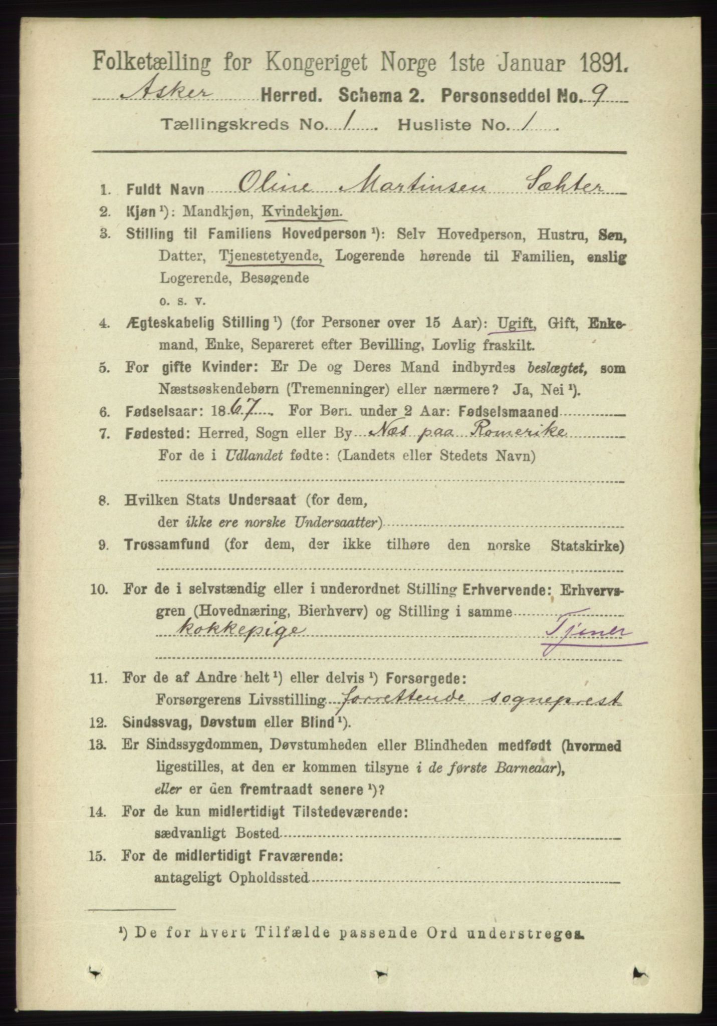 RA, 1891 census for 0220 Asker, 1891, p. 126