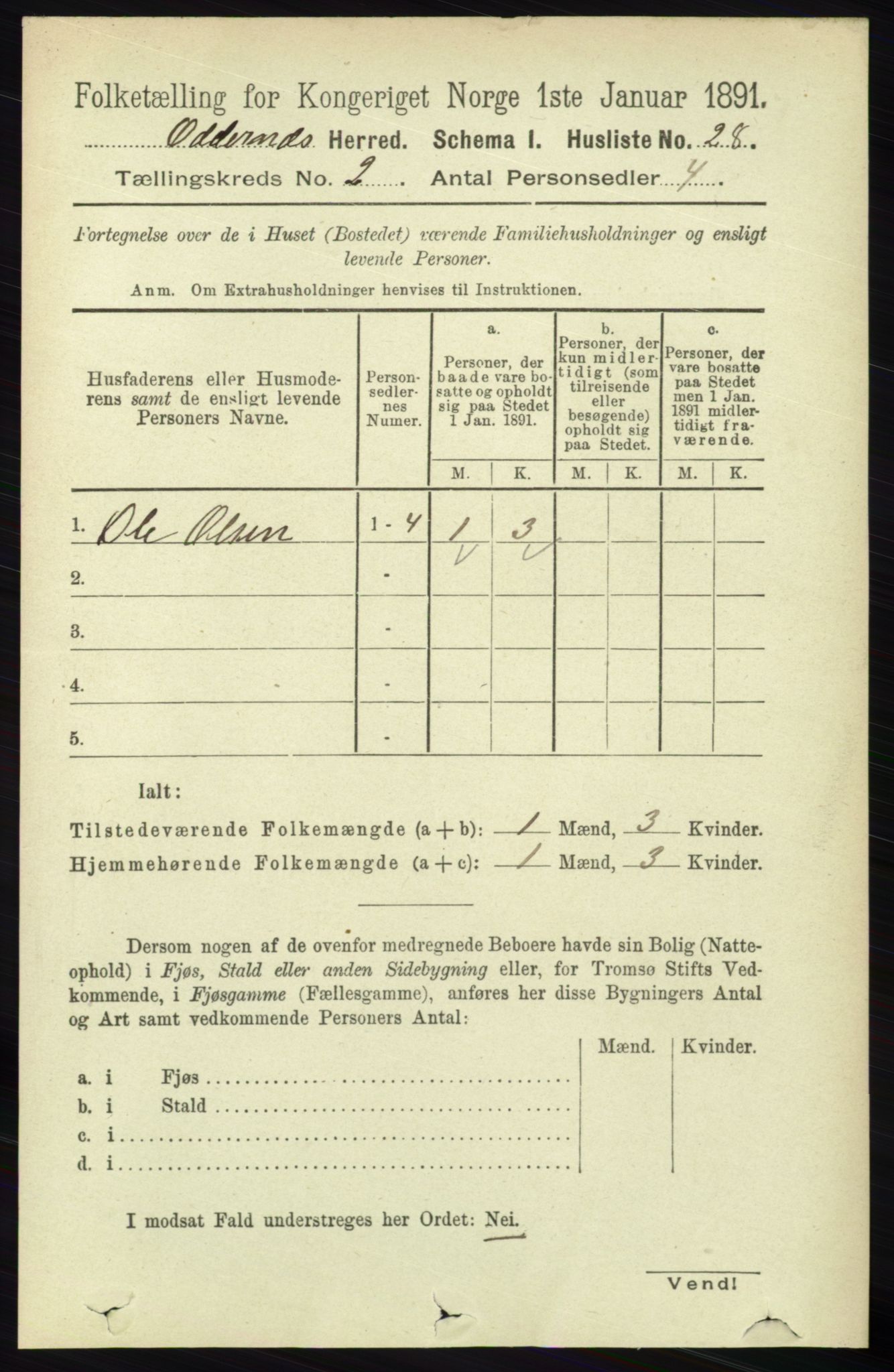 RA, 1891 census for 1012 Oddernes, 1891, p. 550