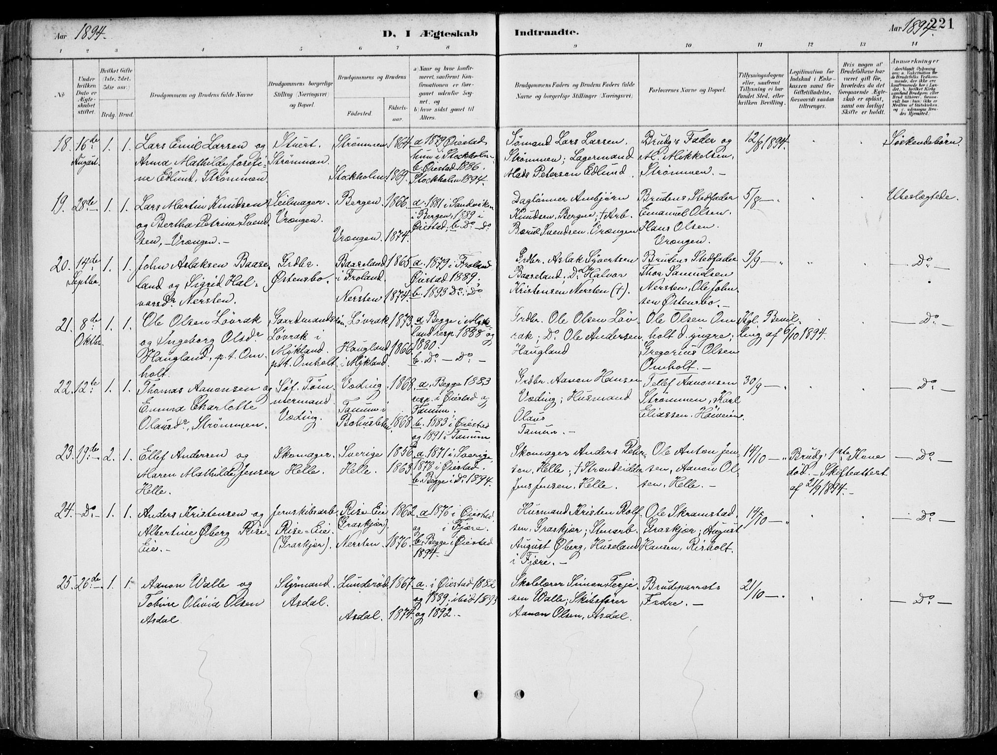 Øyestad sokneprestkontor, SAK/1111-0049/F/Fa/L0017: Parish register (official) no. A 17, 1887-1896, p. 221