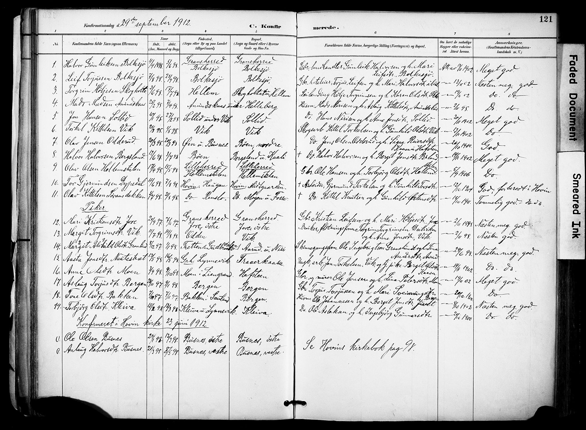 Gransherad kirkebøker, AV/SAKO-A-267/F/Fa/L0005: Parish register (official) no. I 5, 1887-1916, p. 121