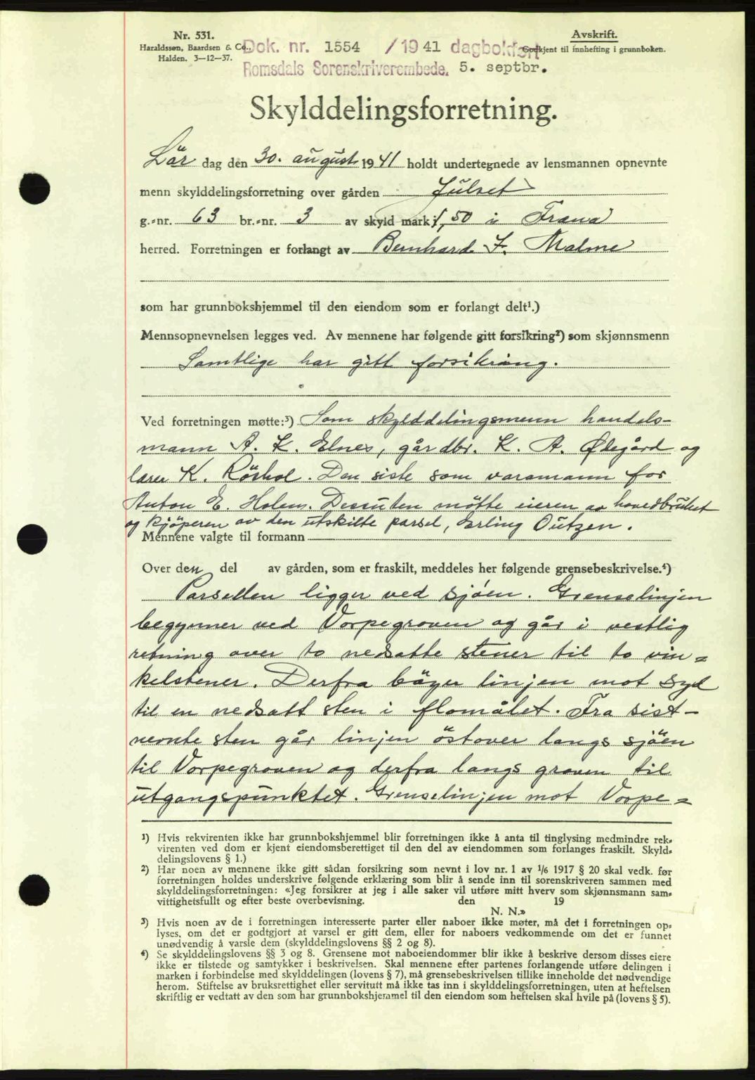 Romsdal sorenskriveri, AV/SAT-A-4149/1/2/2C: Mortgage book no. A10, 1941-1941, Diary no: : 1554/1941