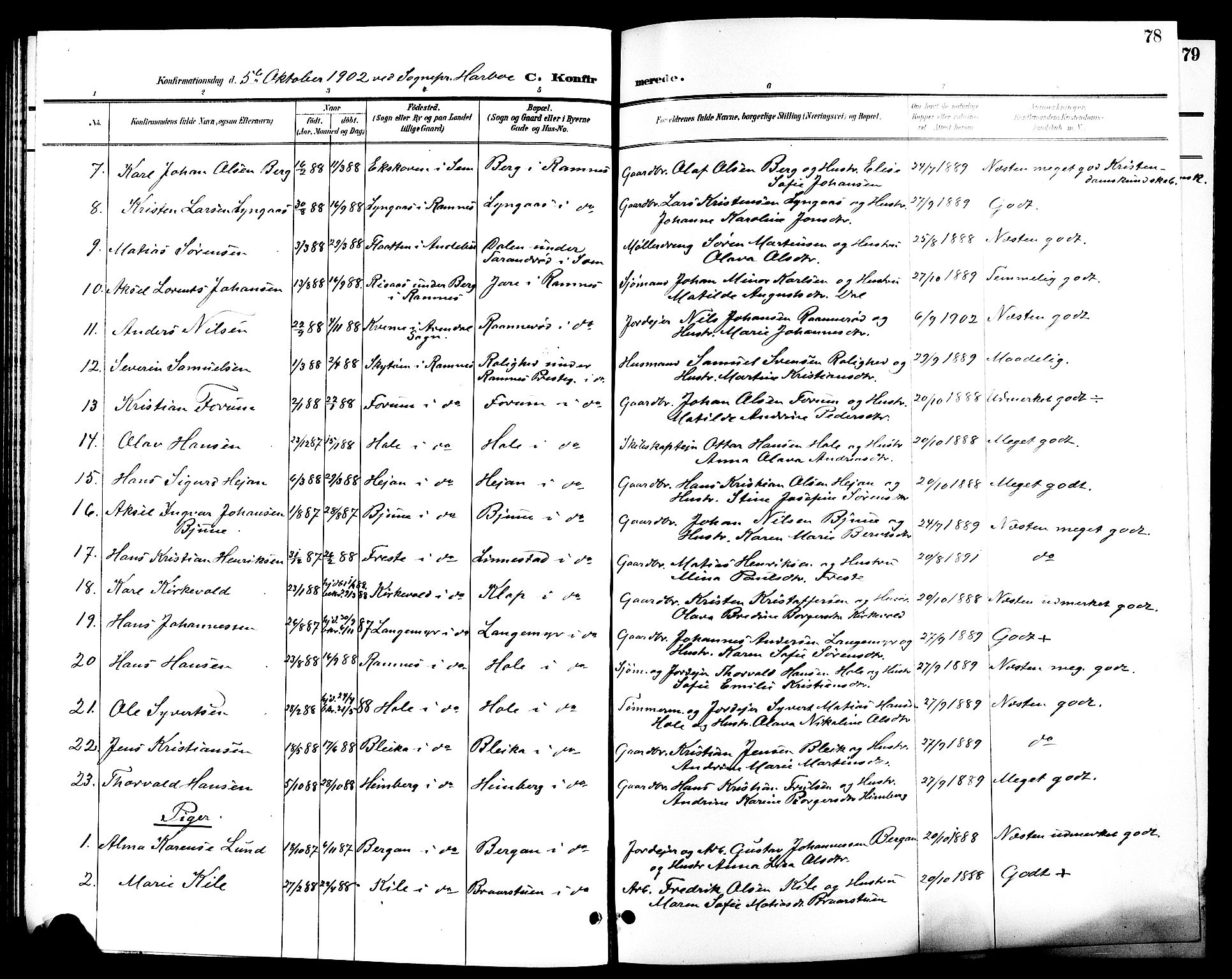 Ramnes kirkebøker, AV/SAKO-A-314/G/Ga/L0004: Parish register (copy) no. I 4, 1896-1911, p. 78