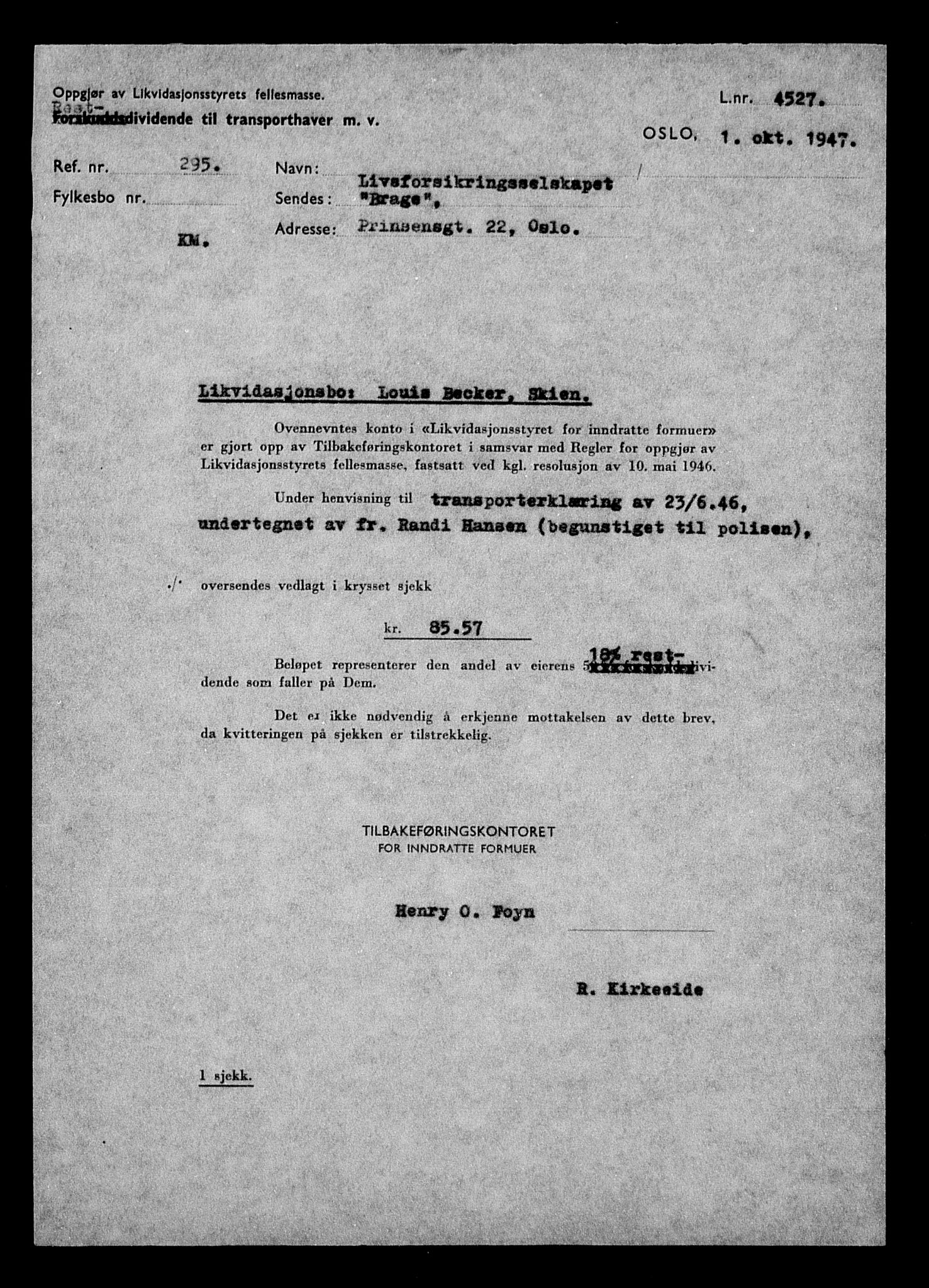 Justisdepartementet, Tilbakeføringskontoret for inndratte formuer, AV/RA-S-1564/H/Hc/Hcd/L0990: --, 1945-1947, p. 477