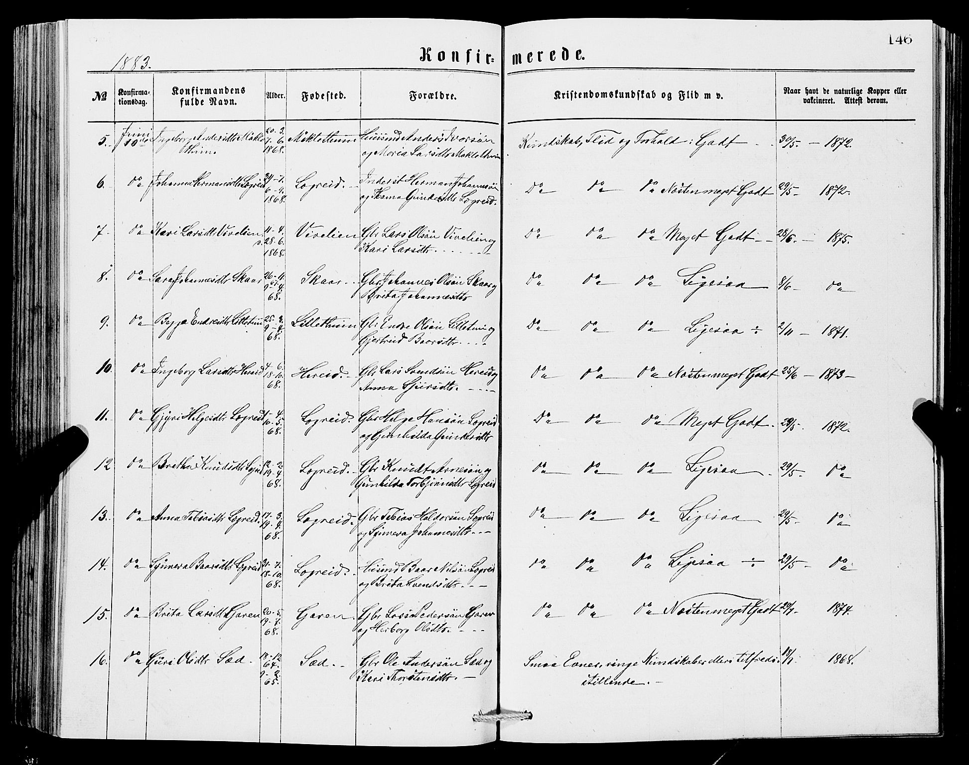 Ullensvang sokneprestembete, SAB/A-78701/H/Hab: Parish register (copy) no. C 2, 1871-1899, p. 146