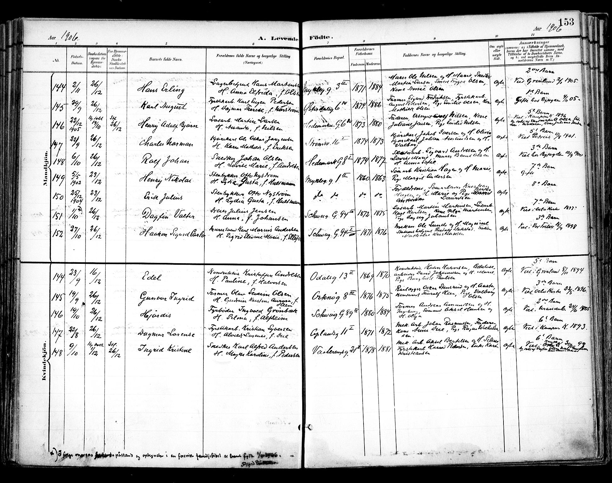 Vålerengen prestekontor Kirkebøker, SAO/A-10878/F/Fa/L0001: Parish register (official) no. 1, 1899-1915, p. 153