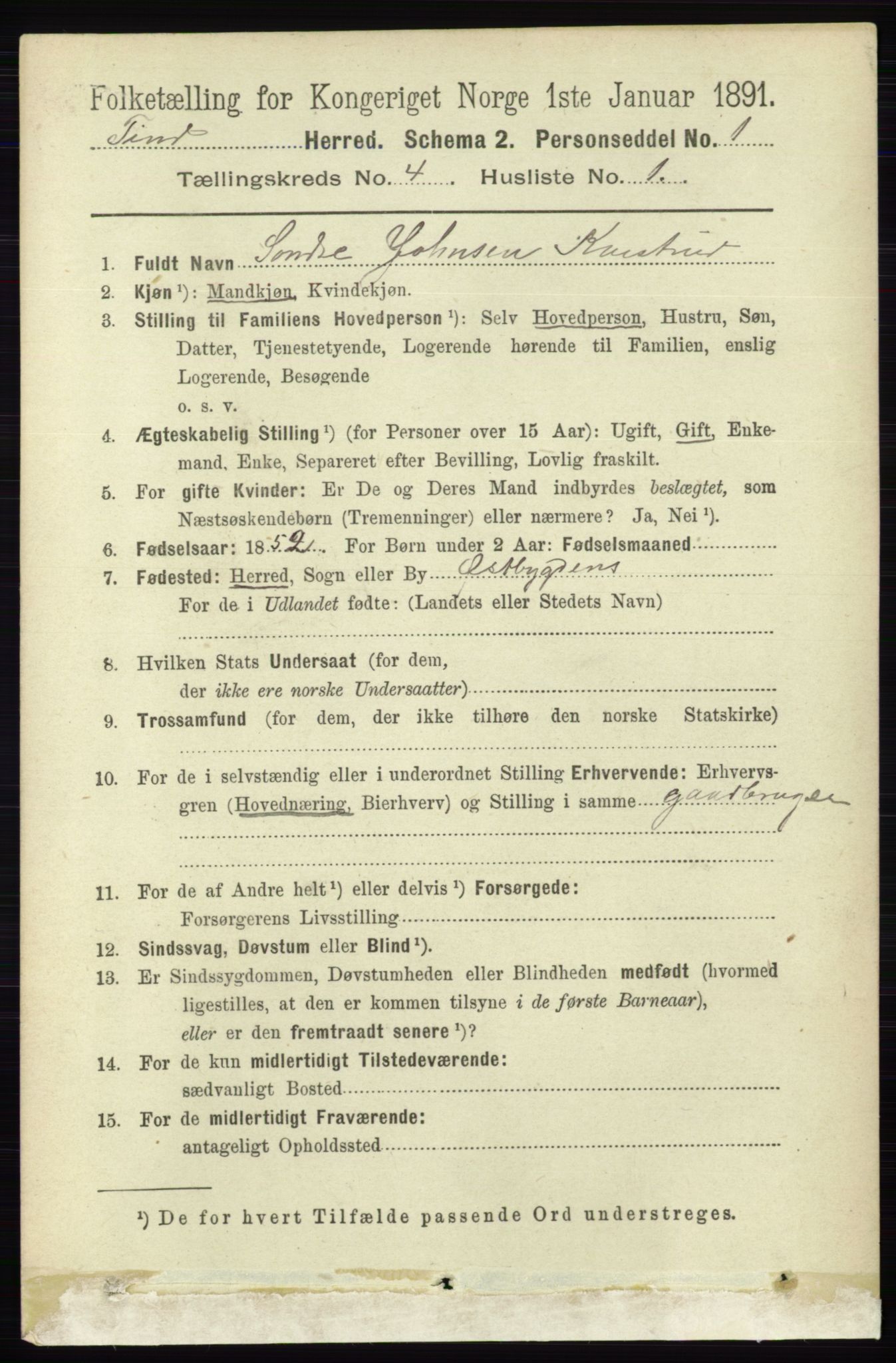 RA, 1891 census for 0826 Tinn, 1891, p. 724