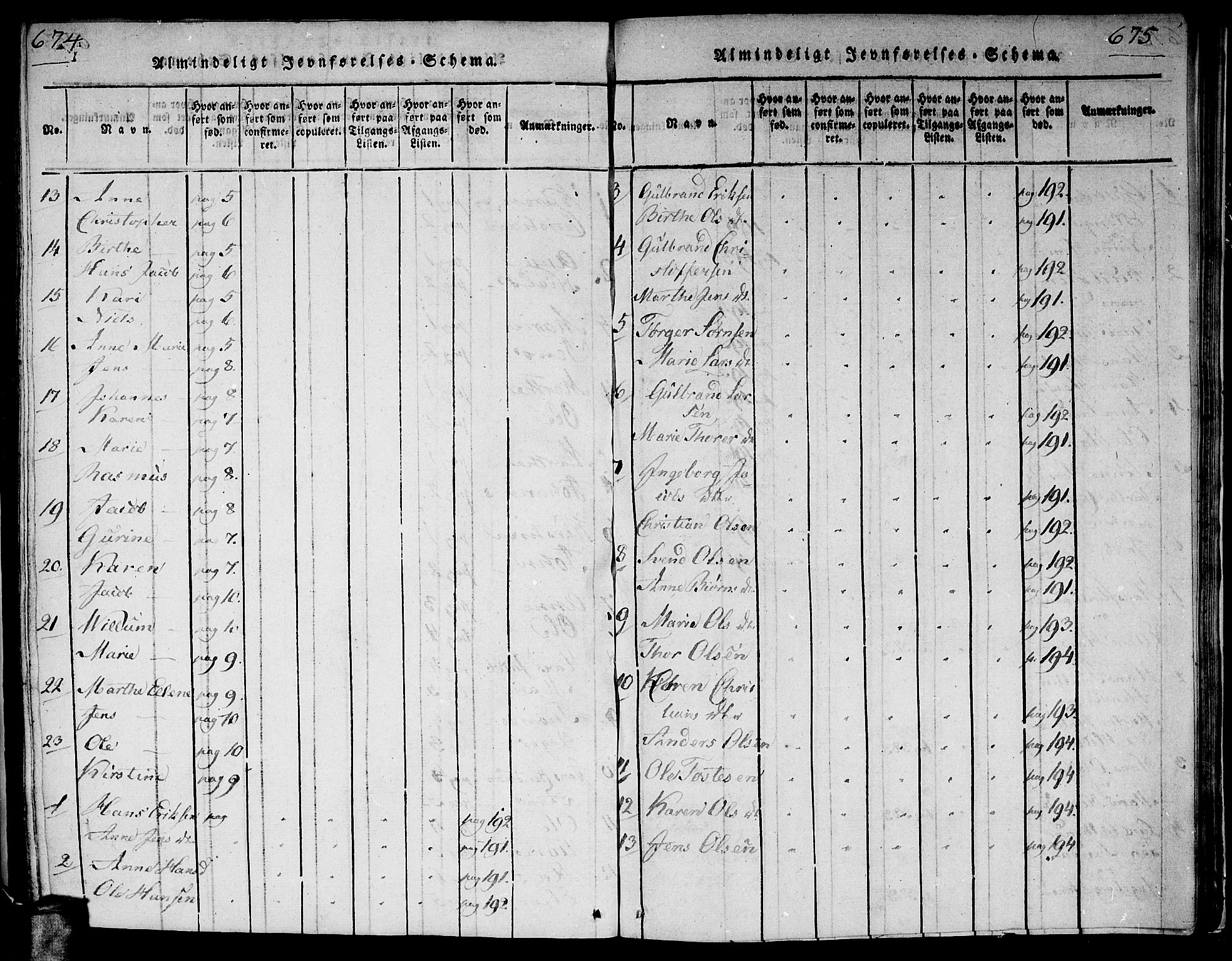 Gjerdrum prestekontor Kirkebøker, AV/SAO-A-10412b/G/Ga/L0001: Parish register (copy) no. I 1, 1816-1837, p. 674-675