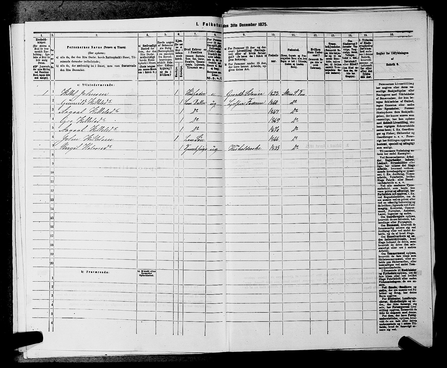 SAKO, 1875 census for 0826P Tinn, 1875, p. 209