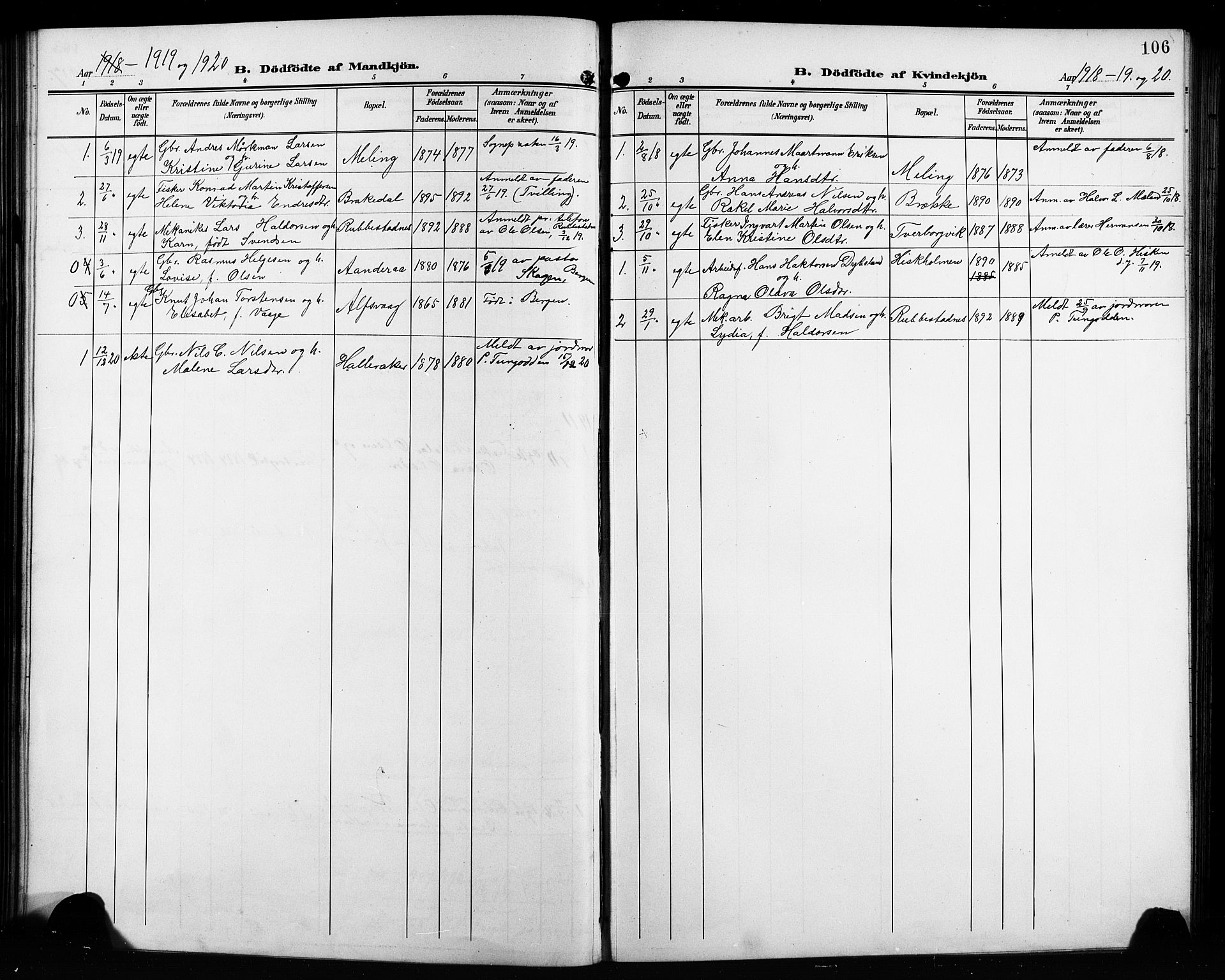 Finnås sokneprestembete, AV/SAB-A-99925/H/Ha/Hab/Habb/L0005: Parish register (copy) no. B 5, 1907-1920, p. 106