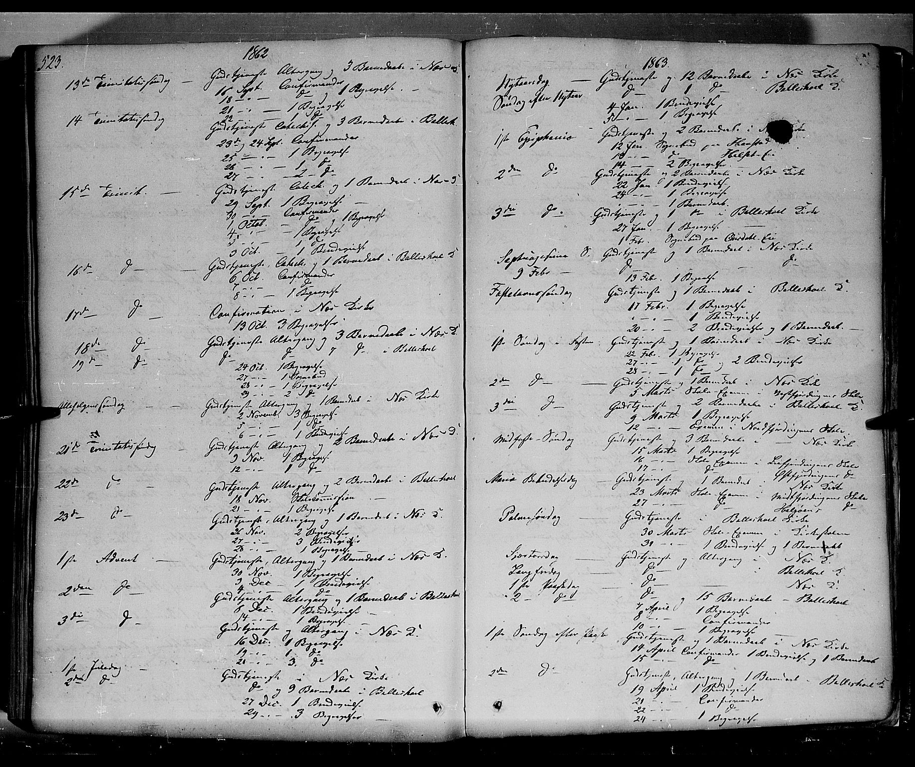 Nes prestekontor, Hedmark, SAH/PREST-020/K/Ka/L0004: Parish register (official) no. 4, 1852-1886, p. 523