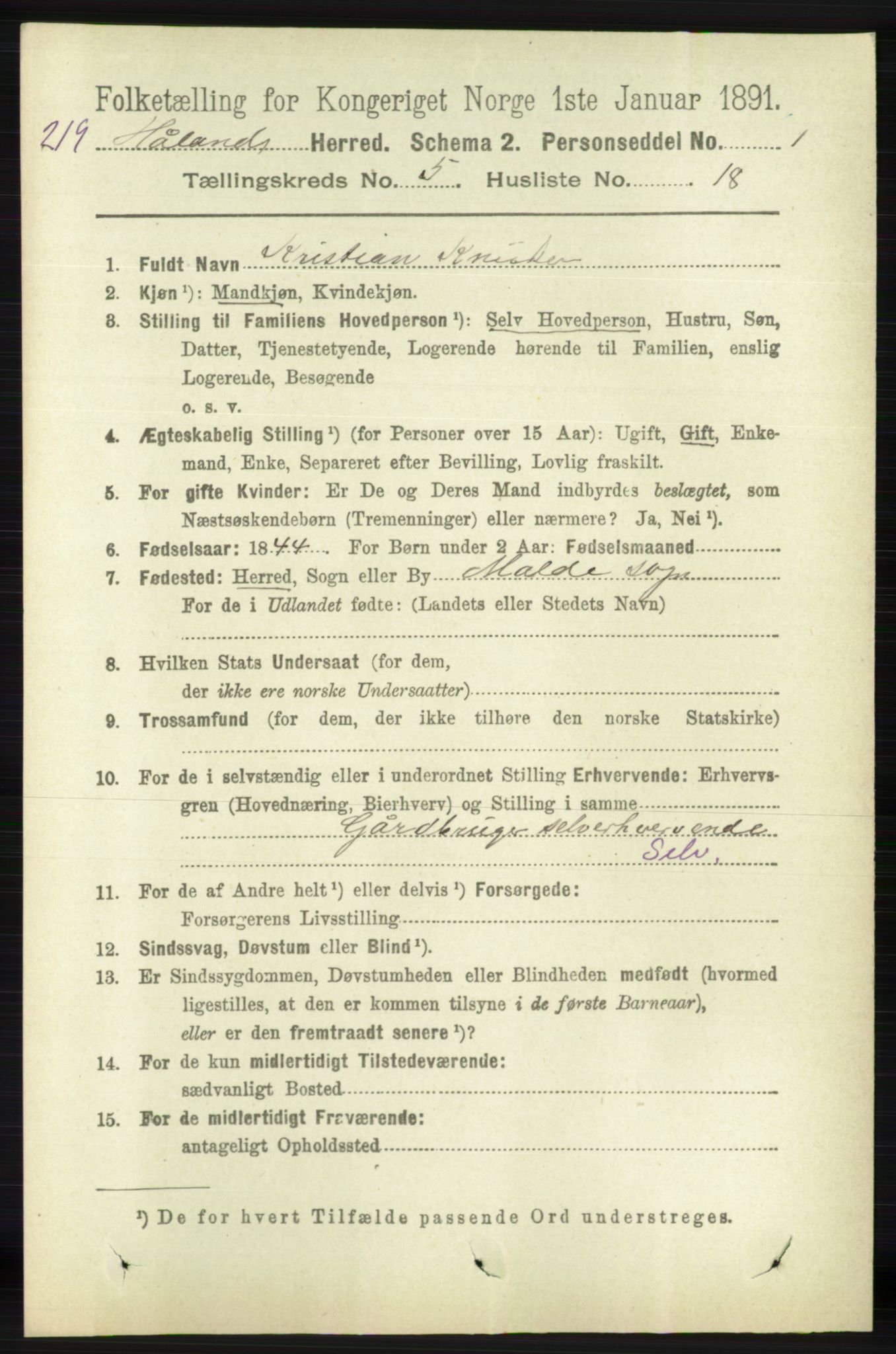 RA, 1891 census for 1124 Haaland, 1891, p. 3388