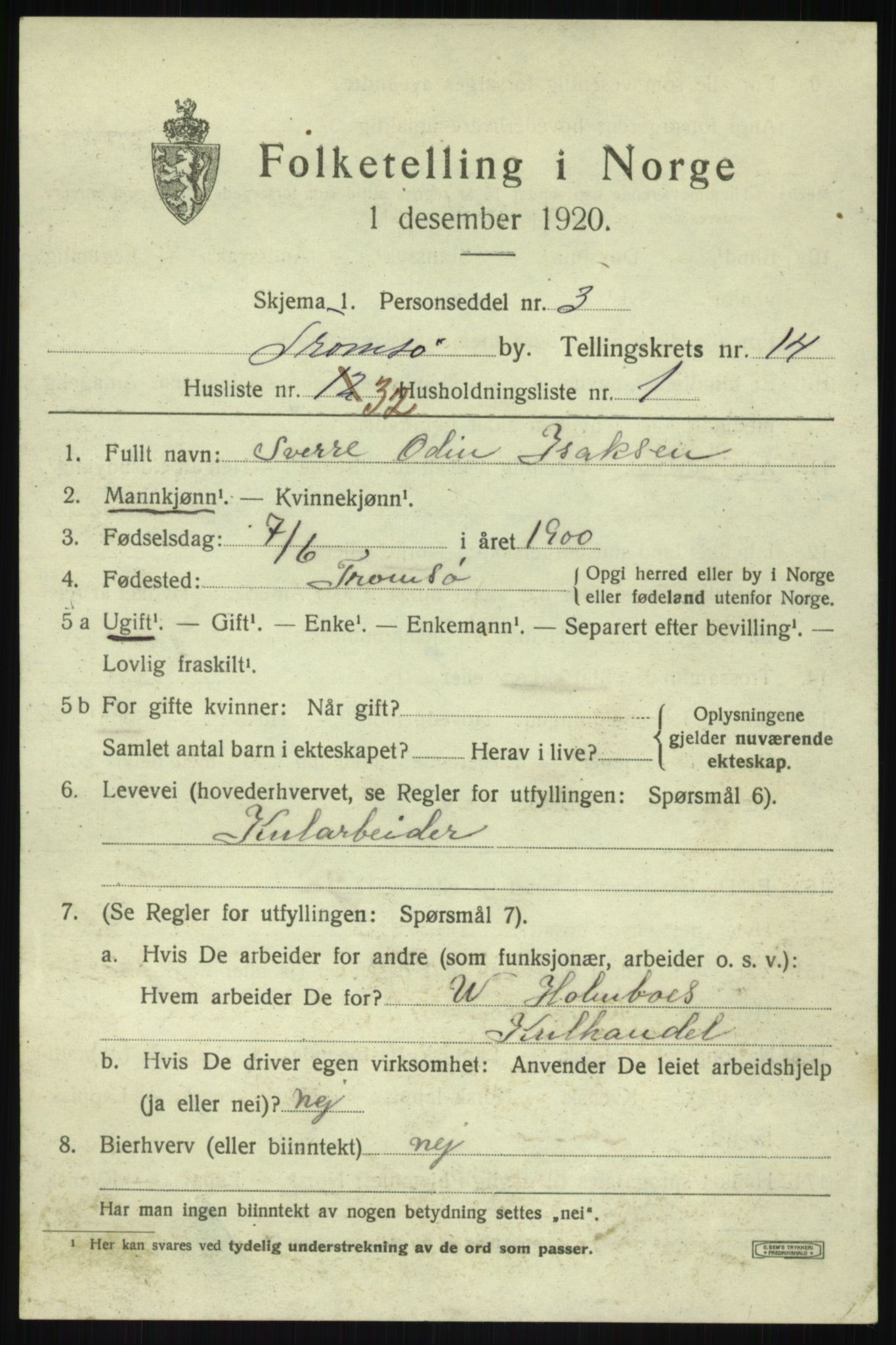 SATØ, 1920 census for Tromsø, 1920, p. 26925