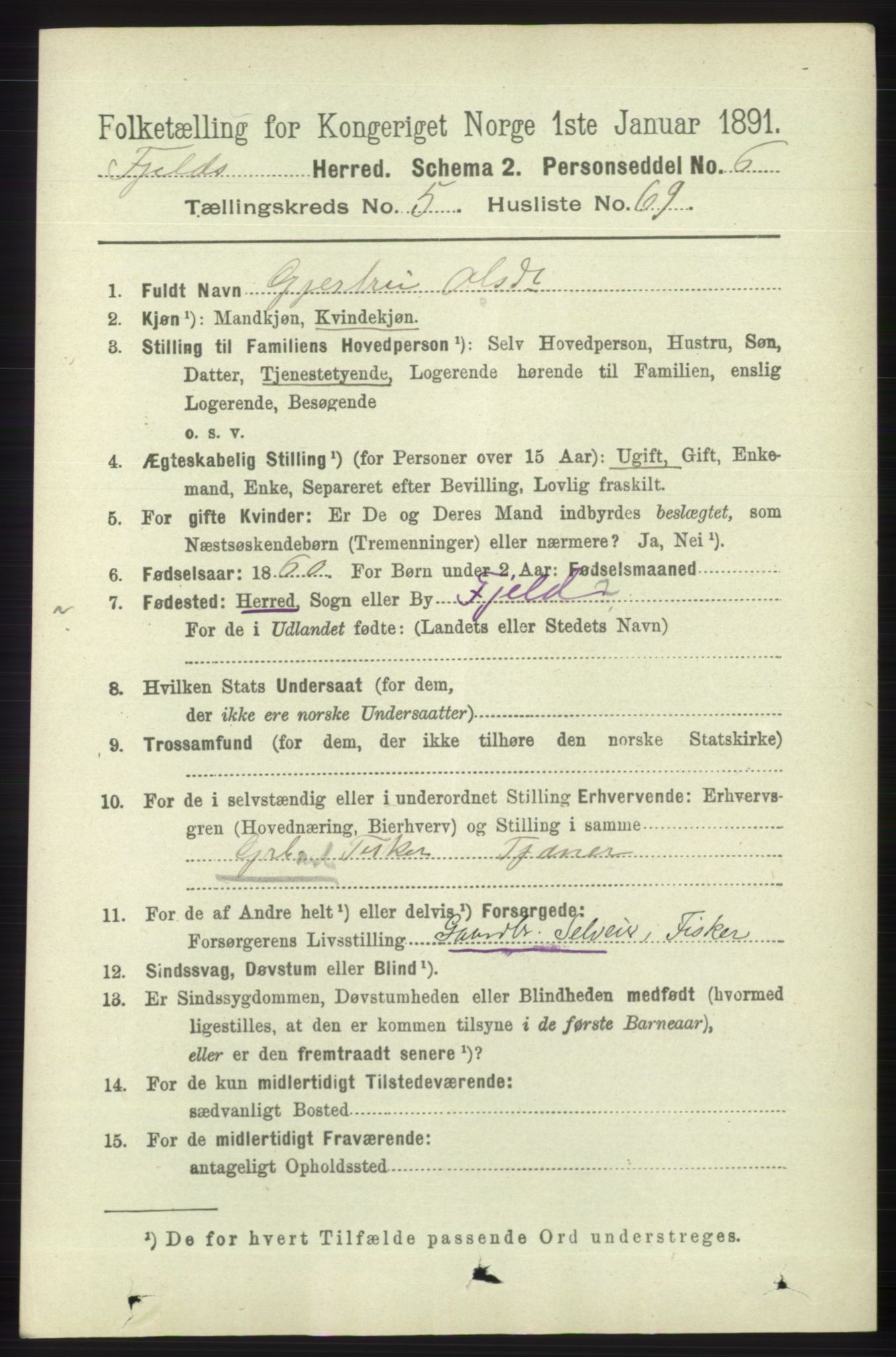 RA, 1891 census for 1246 Fjell, 1891, p. 2937