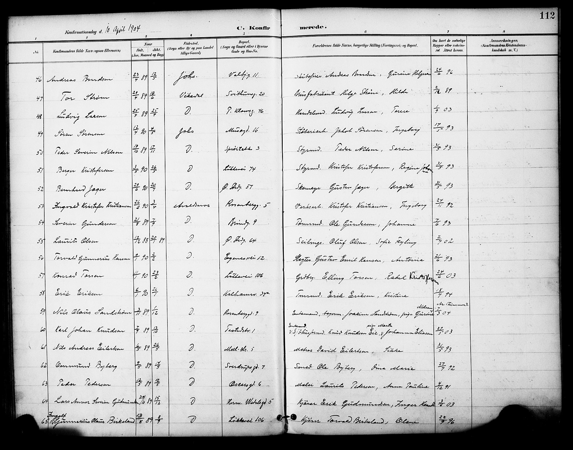 Domkirken sokneprestkontor, AV/SAST-A-101812/001/30/30BA/L0031: Parish register (official) no. A 30, 1896-1916, p. 112