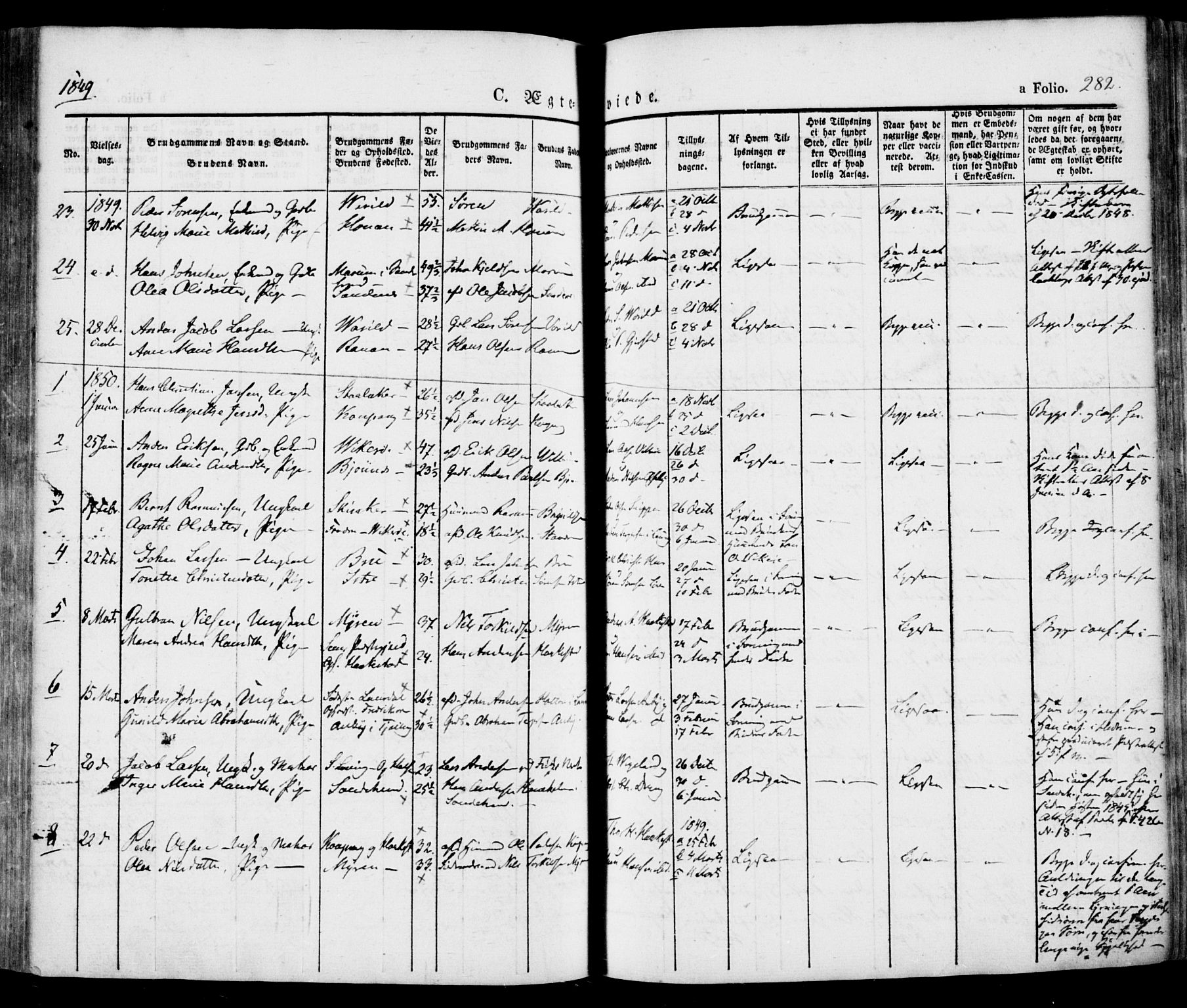 Tjølling kirkebøker, SAKO/A-60/F/Fa/L0006: Parish register (official) no. 6, 1835-1859, p. 282