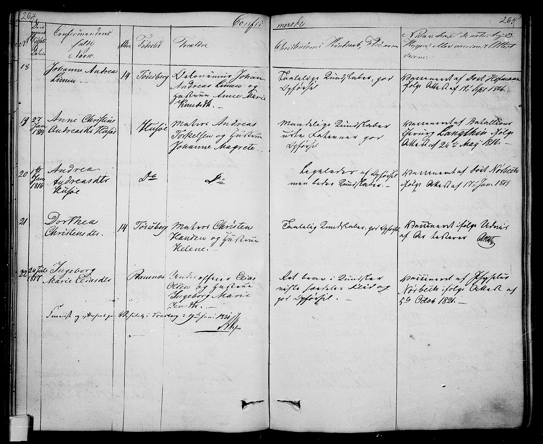 Tønsberg kirkebøker, AV/SAKO-A-330/F/Fa/L0005: Parish register (official) no. I 5, 1827-1836, p. 264-265