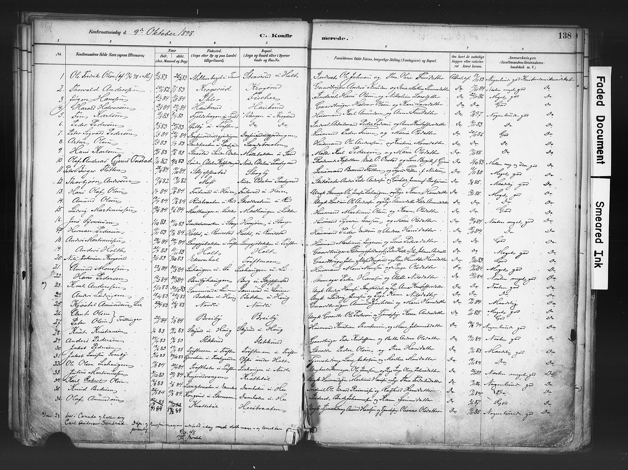 Nord-Odal prestekontor, AV/SAH-PREST-032/H/Ha/Haa/L0006: Parish register (official) no. 6, 1886-1901, p. 138