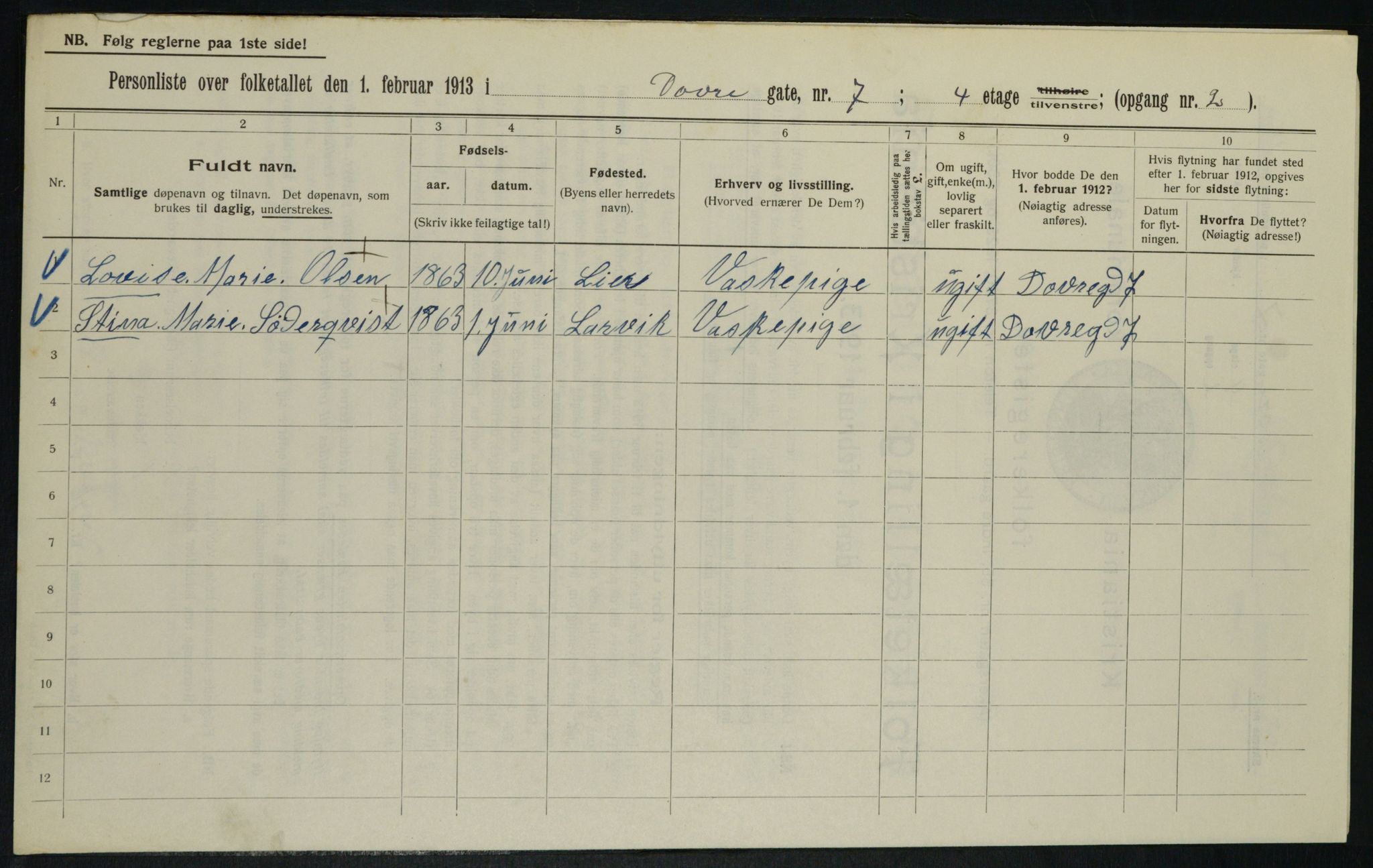 OBA, Municipal Census 1913 for Kristiania, 1913, p. 16290