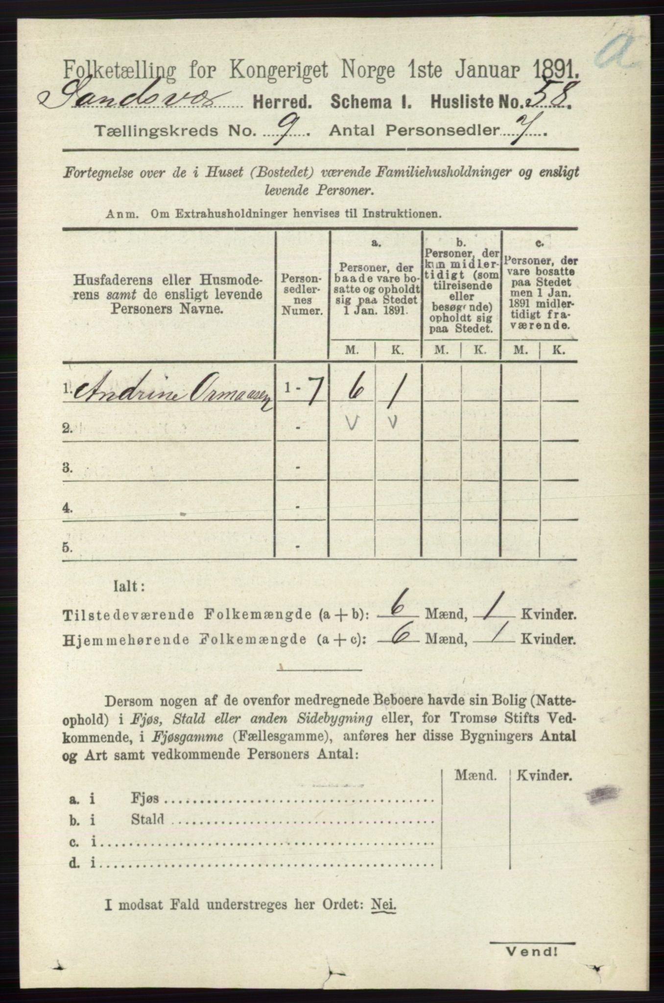 RA, 1891 census for 0629 Sandsvær, 1891, p. 4420