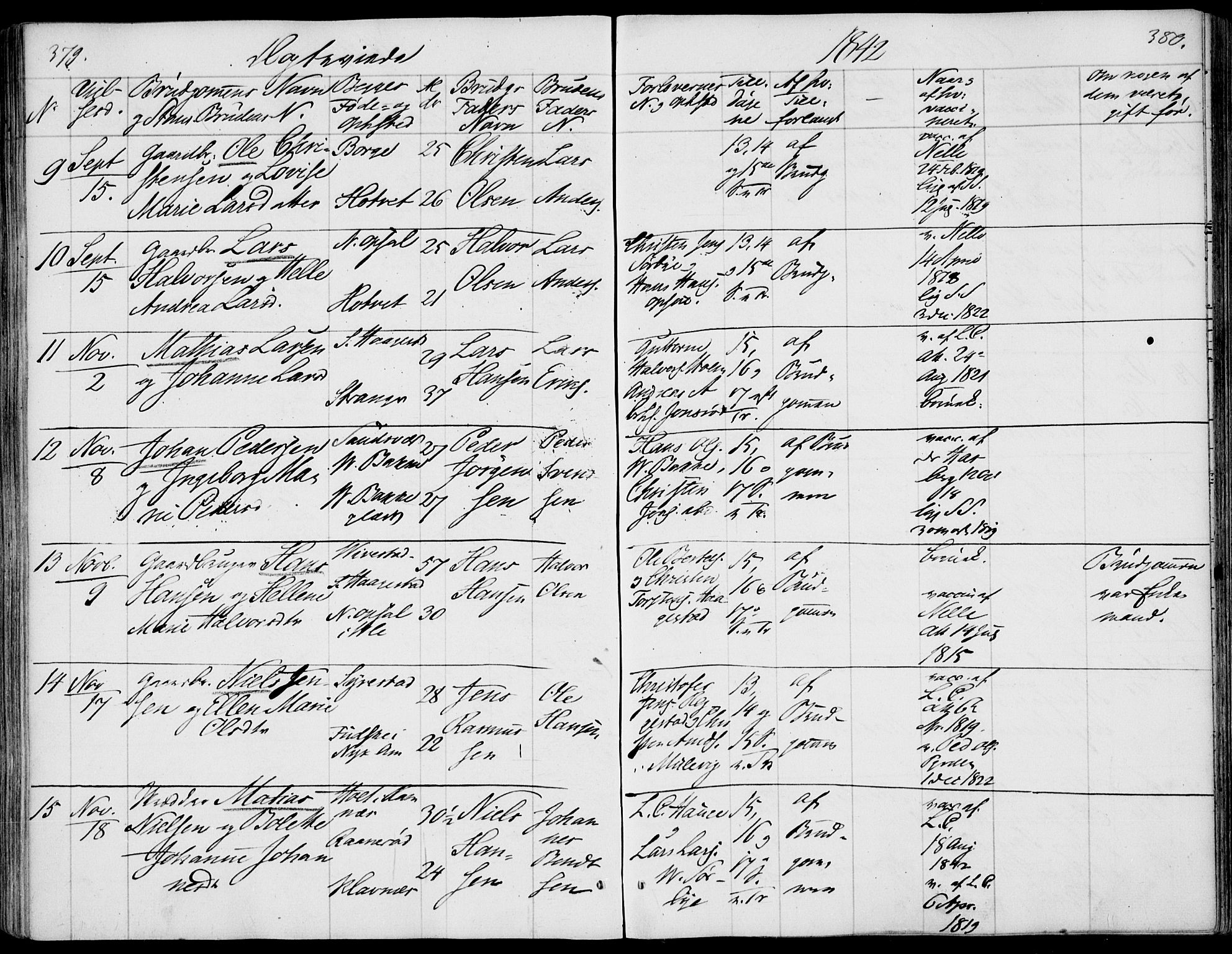 Våle kirkebøker, AV/SAKO-A-334/F/Fa/L0009a: Parish register (official) no. I 9A, 1839-1860, p. 379-380