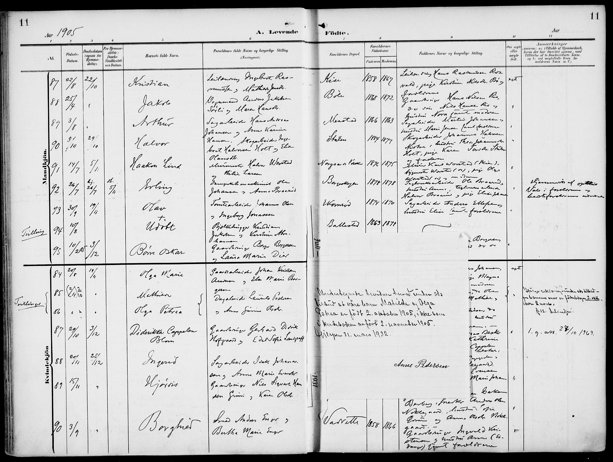 Gjerpen kirkebøker, AV/SAKO-A-265/F/Fa/L0012: Parish register (official) no. I 12, 1905-1913, p. 11
