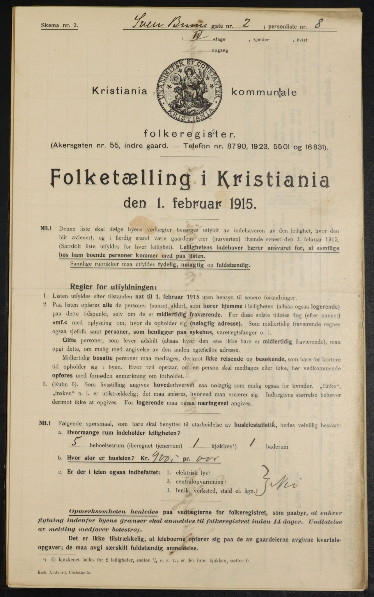 OBA, Municipal Census 1915 for Kristiania, 1915, p. 105032