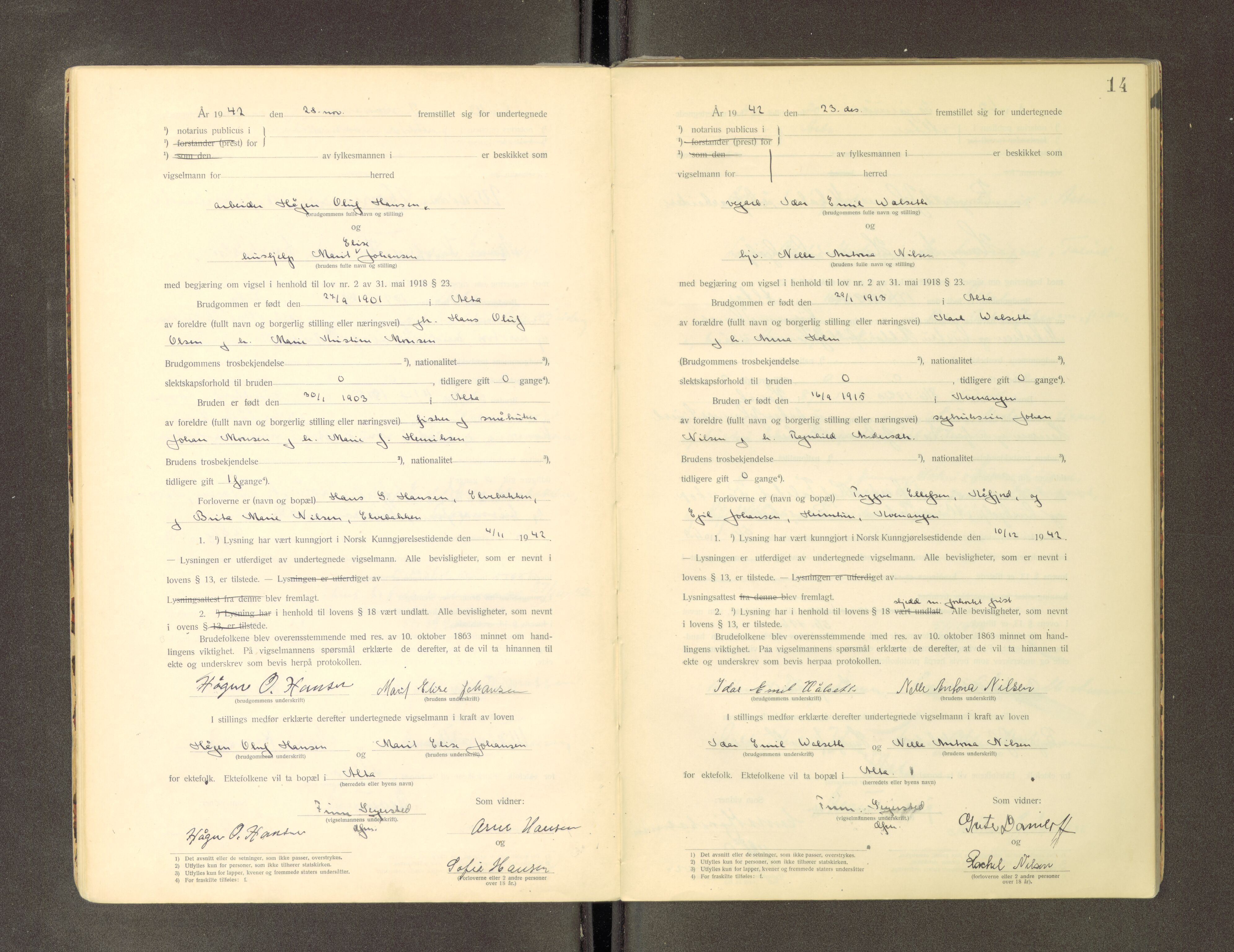 Alta fogderi/sorenskriveri, AV/SATØ-SATØ-5/3/Fd/L0034f: Vigselsprotokoll, 1920-1969, p. 14