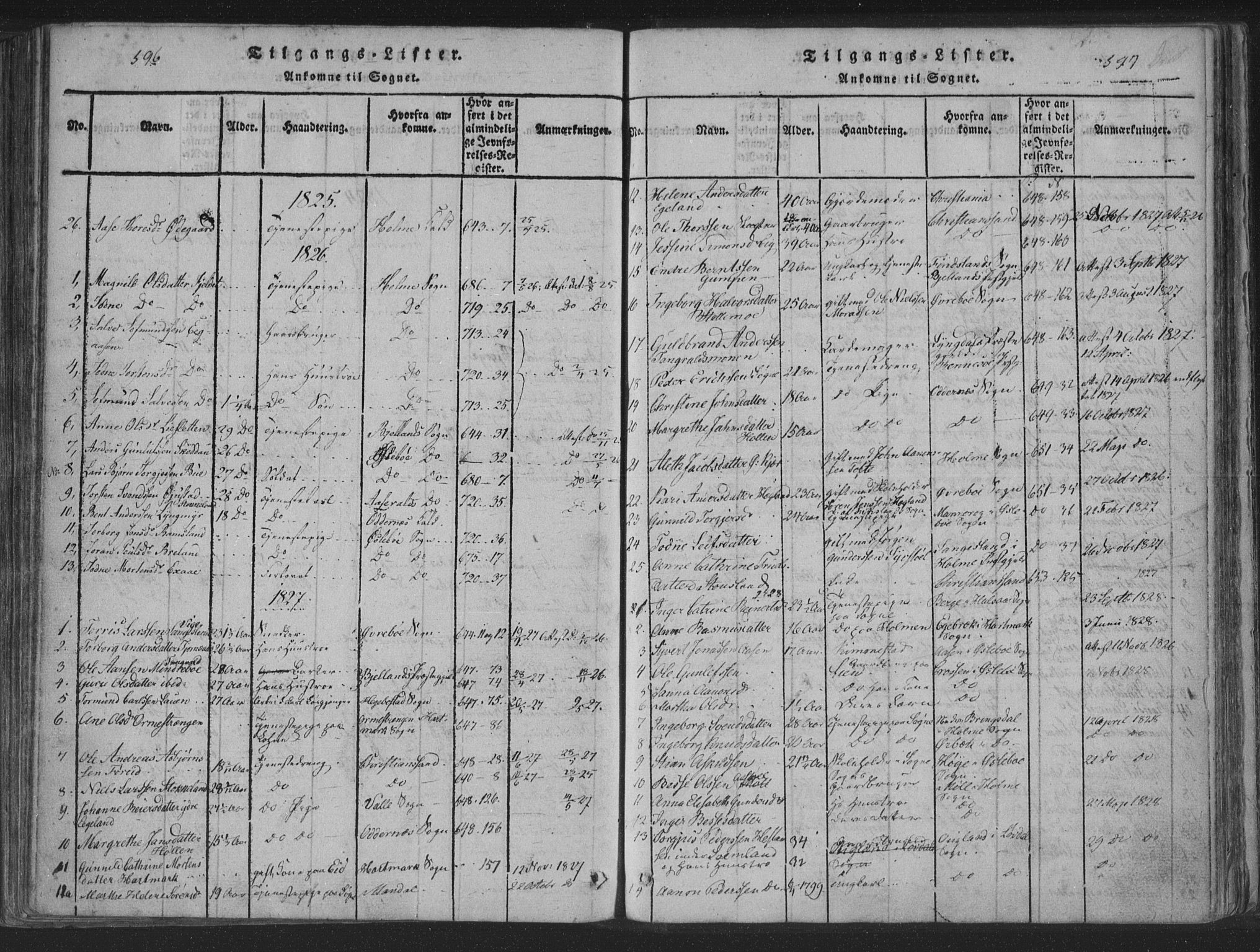 Søgne sokneprestkontor, SAK/1111-0037/F/Fa/Fab/L0008: Parish register (official) no. A 8, 1821-1838, p. 596-597