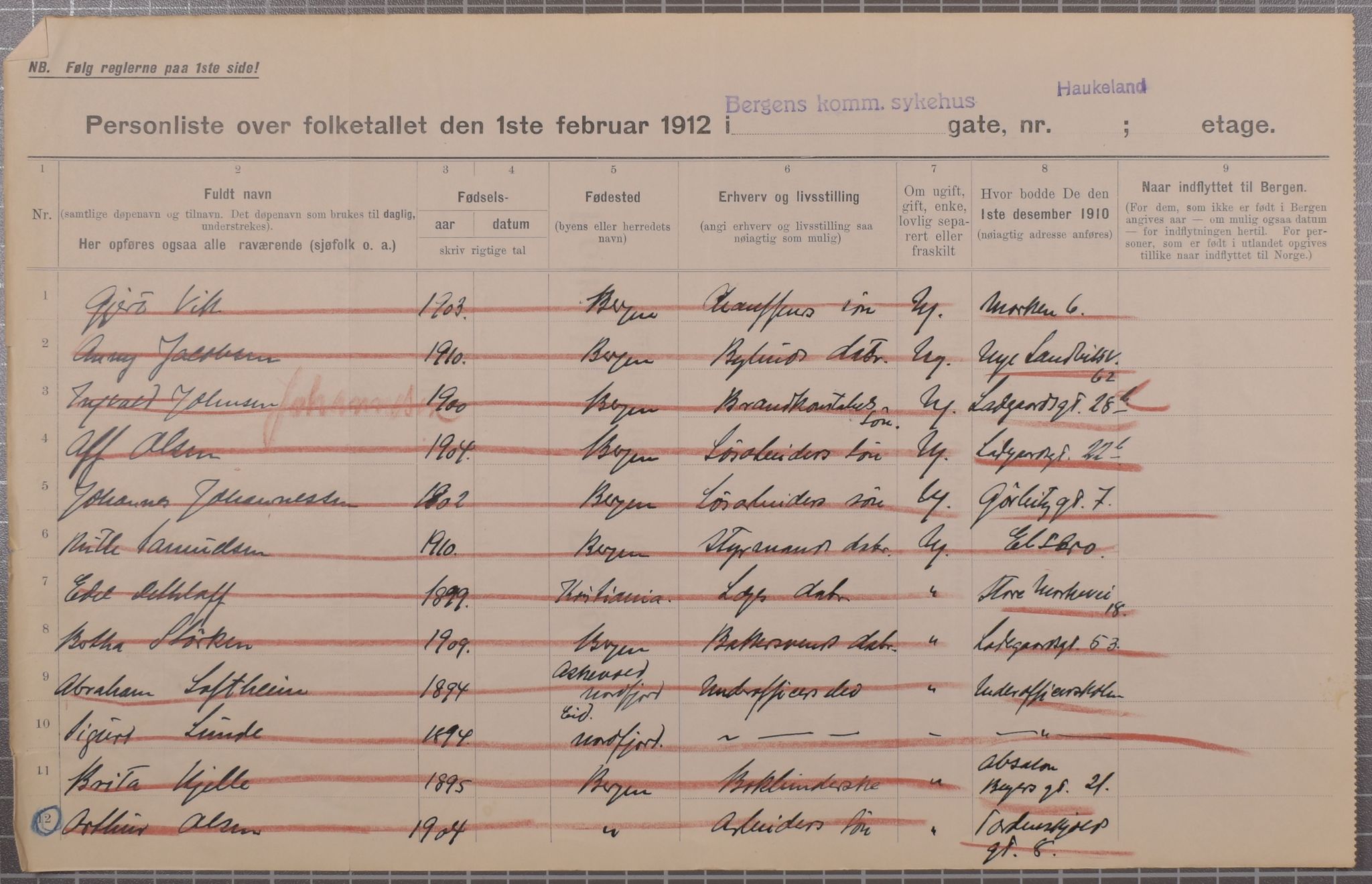 SAB, Municipal Census 1912 for Bergen, 1912, p. 1893