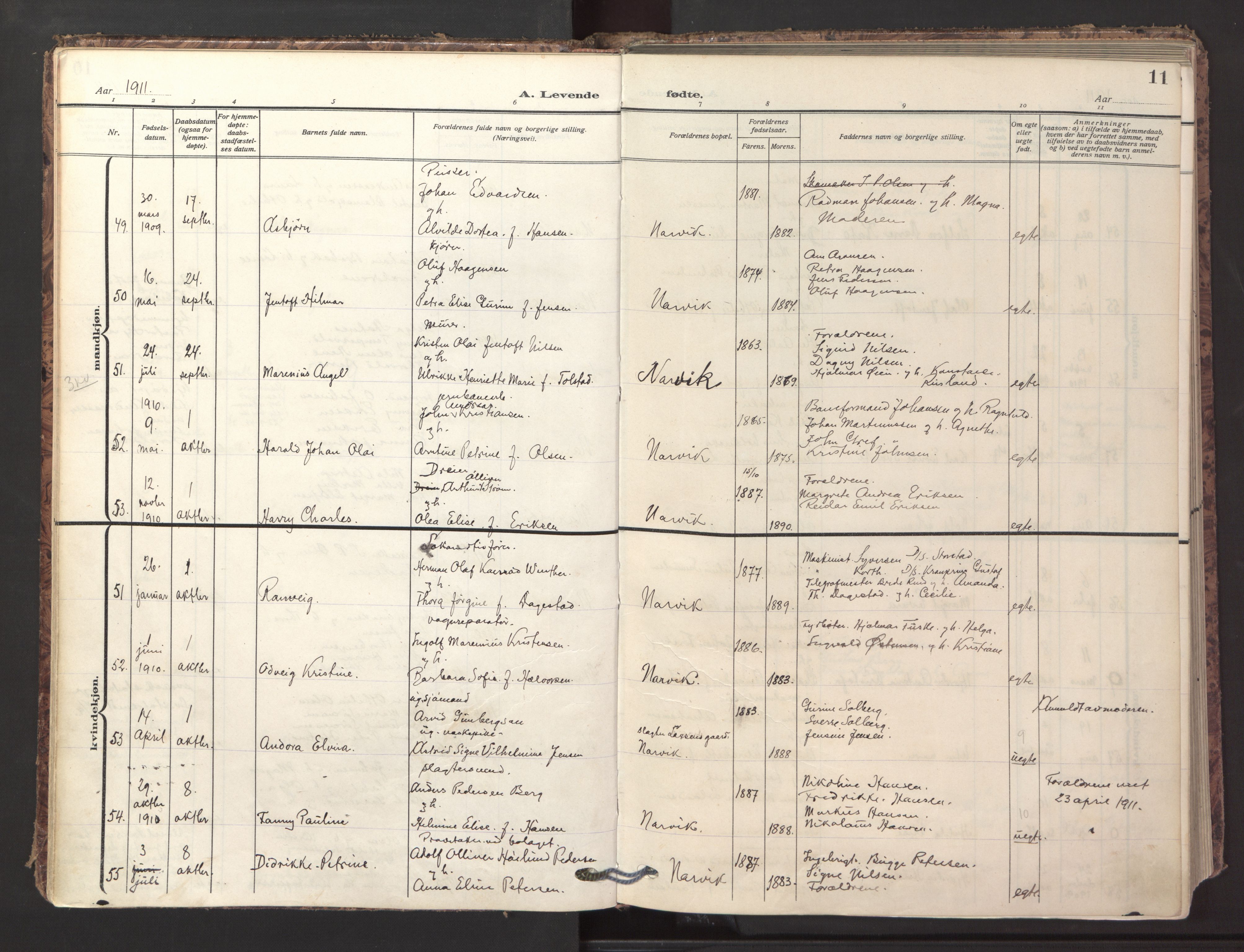 Ministerialprotokoller, klokkerbøker og fødselsregistre - Nordland, AV/SAT-A-1459/871/L1001: Parish register (official) no. 871A17, 1911-1921, p. 11