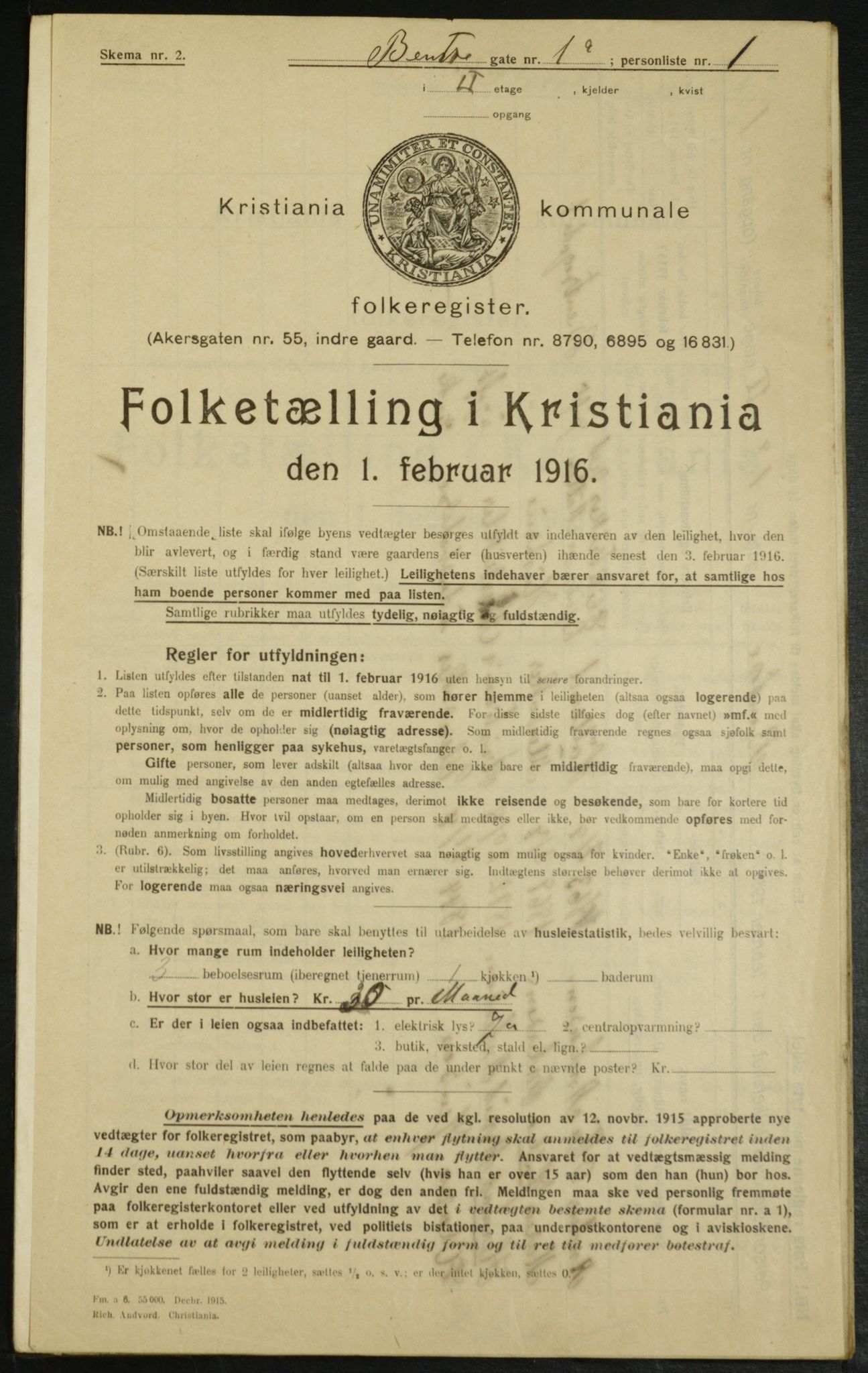 OBA, Municipal Census 1916 for Kristiania, 1916, p. 3577