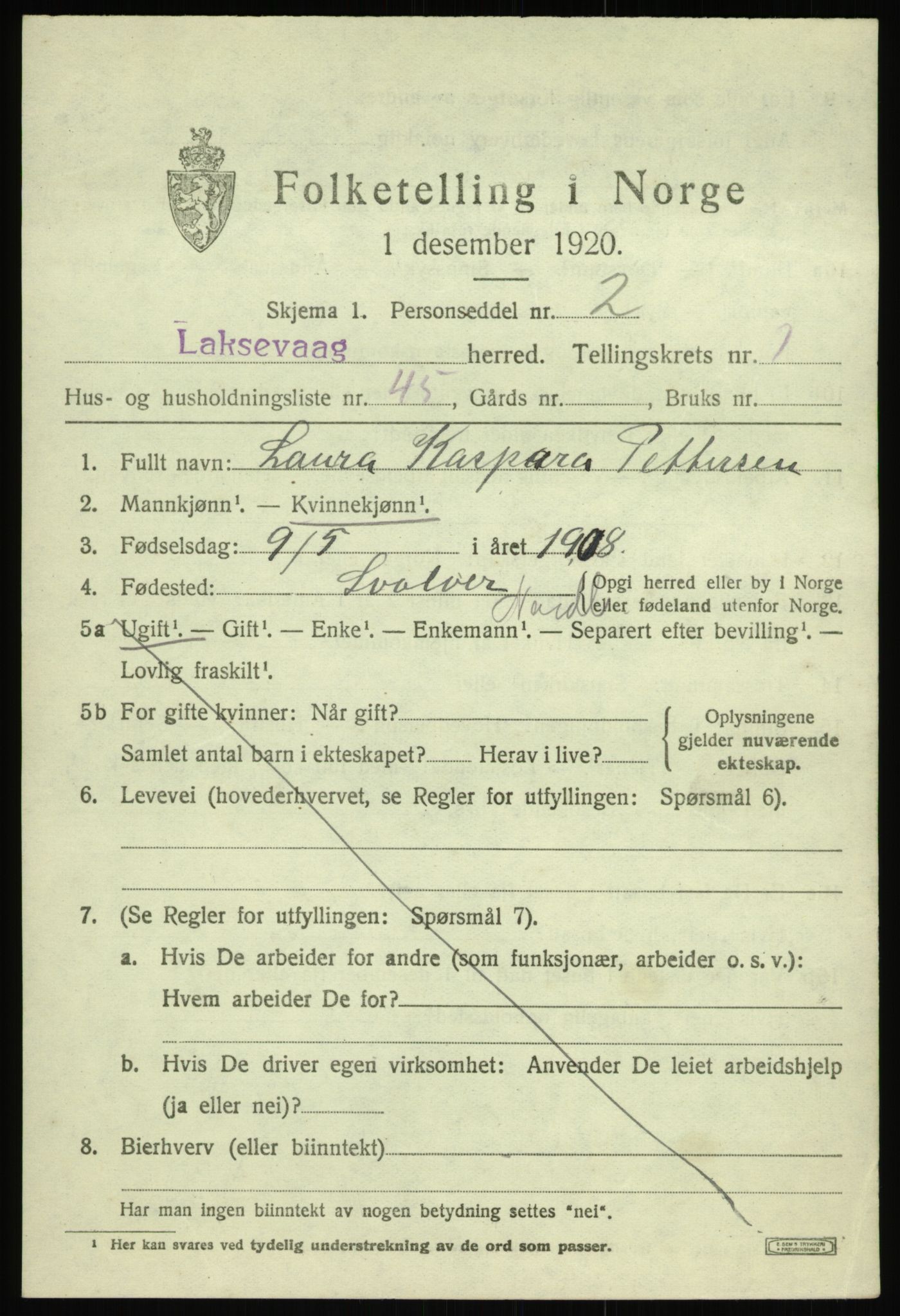 SAB, 1920 census for Laksevåg, 1920, p. 3338