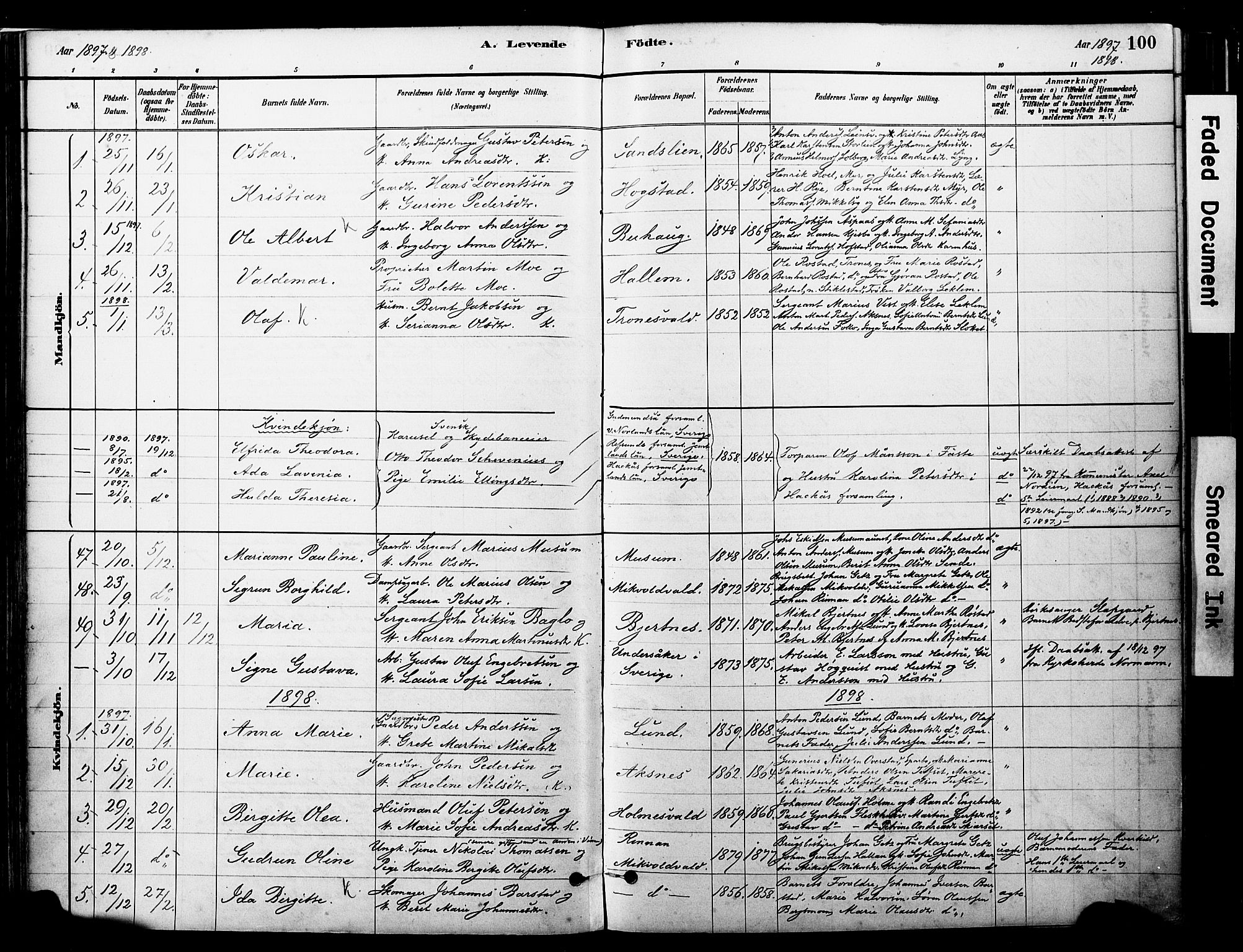 Ministerialprotokoller, klokkerbøker og fødselsregistre - Nord-Trøndelag, SAT/A-1458/723/L0244: Parish register (official) no. 723A13, 1881-1899, p. 100