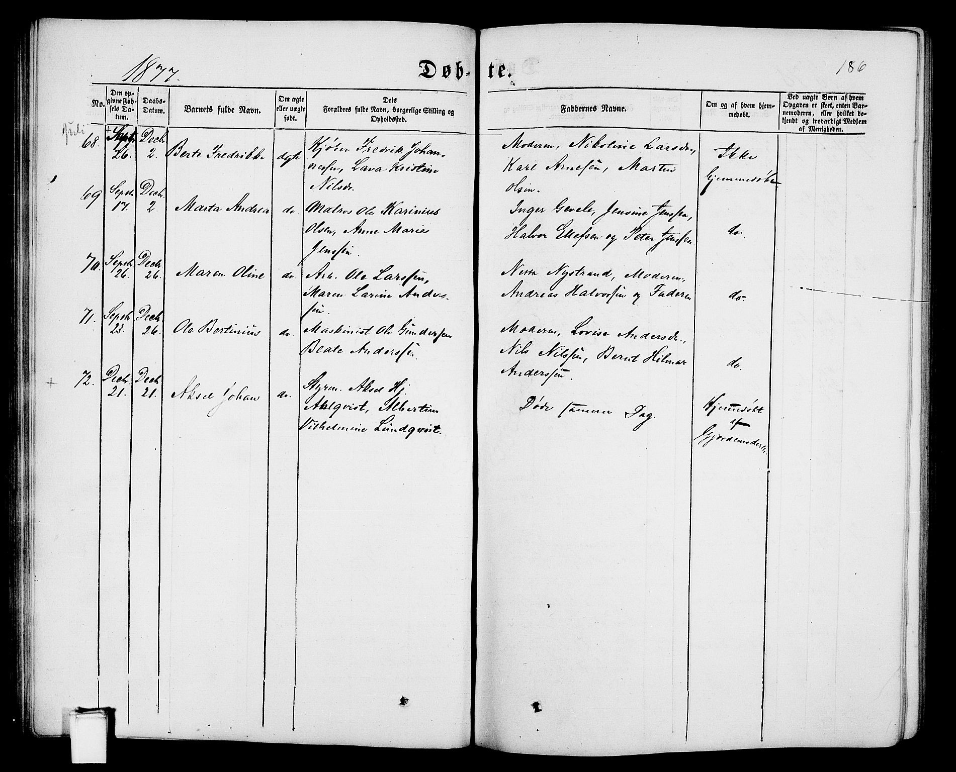 Porsgrunn kirkebøker , AV/SAKO-A-104/G/Gb/L0004: Parish register (copy) no. II 4, 1853-1882, p. 186