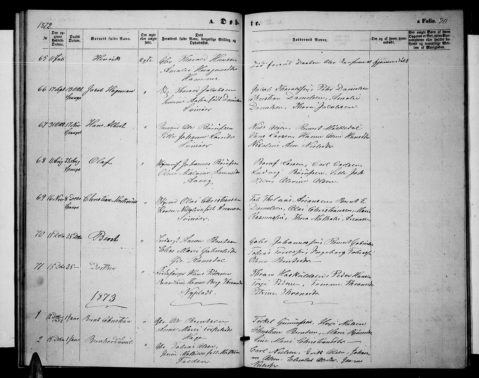 Sør-Audnedal sokneprestkontor, AV/SAK-1111-0039/F/Fb/Fbb/L0004: Parish register (copy) no. B 4, 1868-1879, p. 30