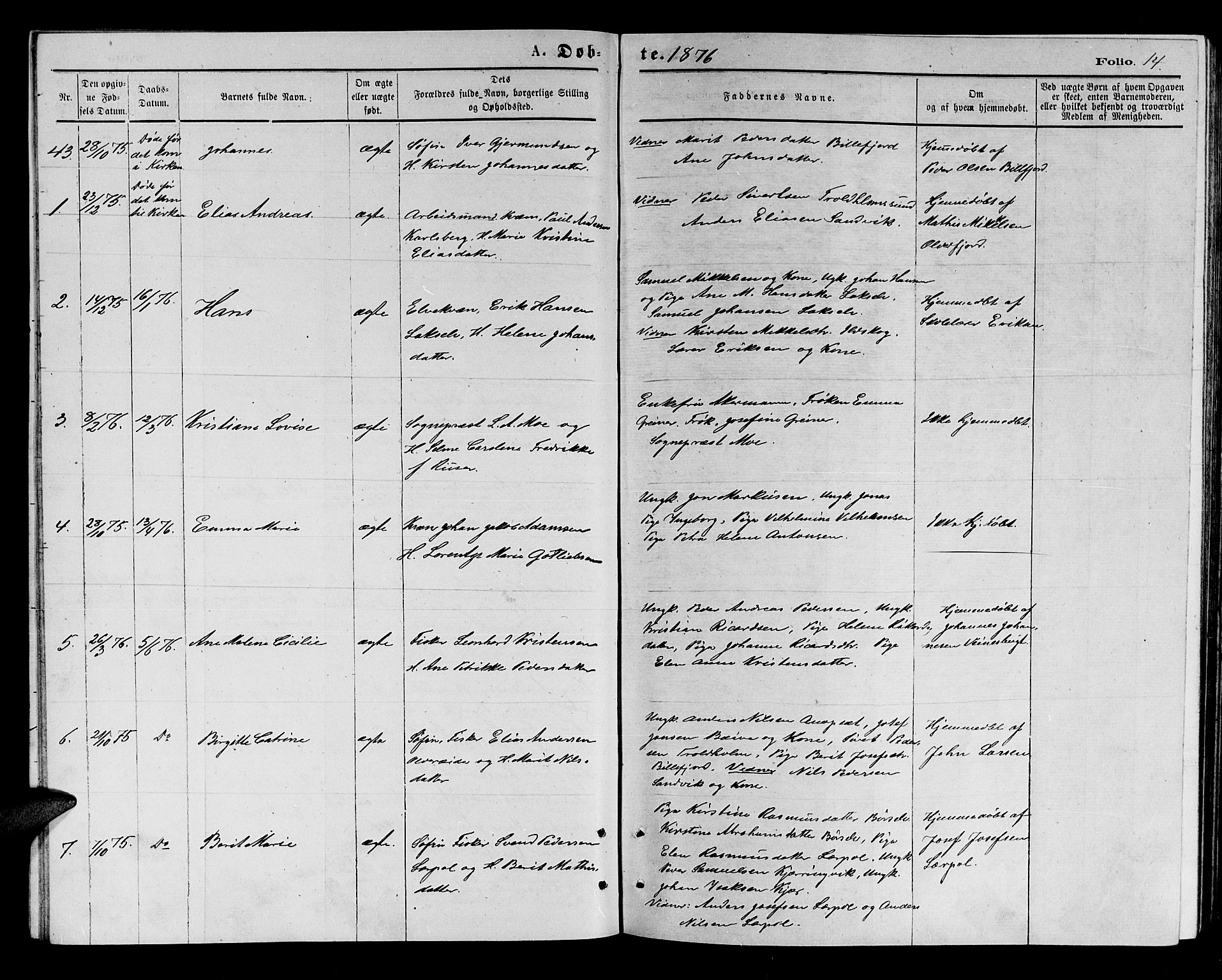 Kistrand/Porsanger sokneprestembete, AV/SATØ-S-1351/H/Hb/L0003.klokk: Parish register (copy) no. 3, 1874-1885, p. 14