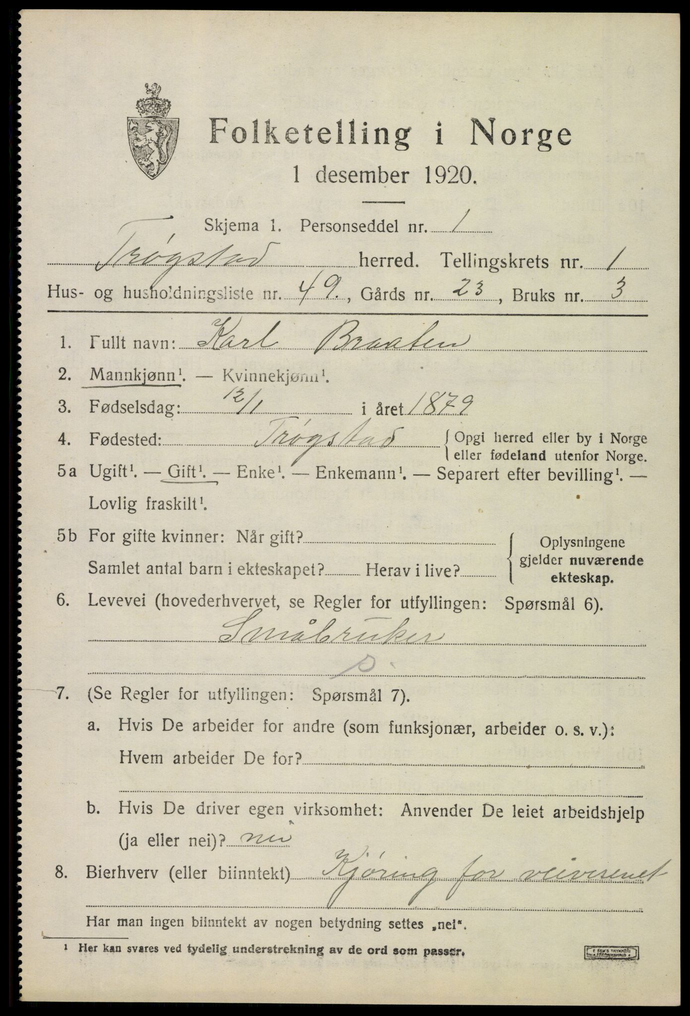 SAO, 1920 census for Trøgstad, 1920, p. 2004