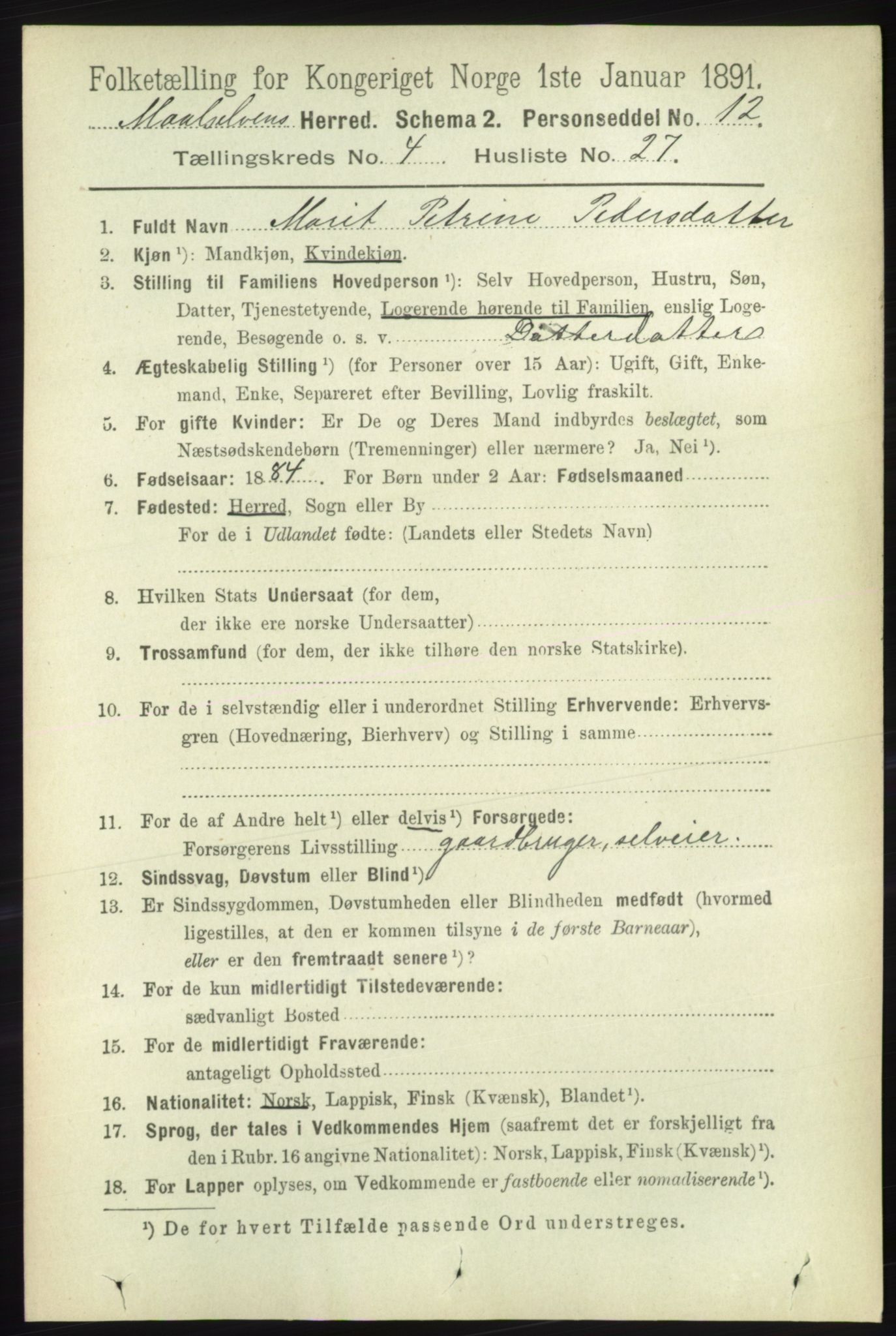RA, 1891 census for 1924 Målselv, 1891, p. 1288