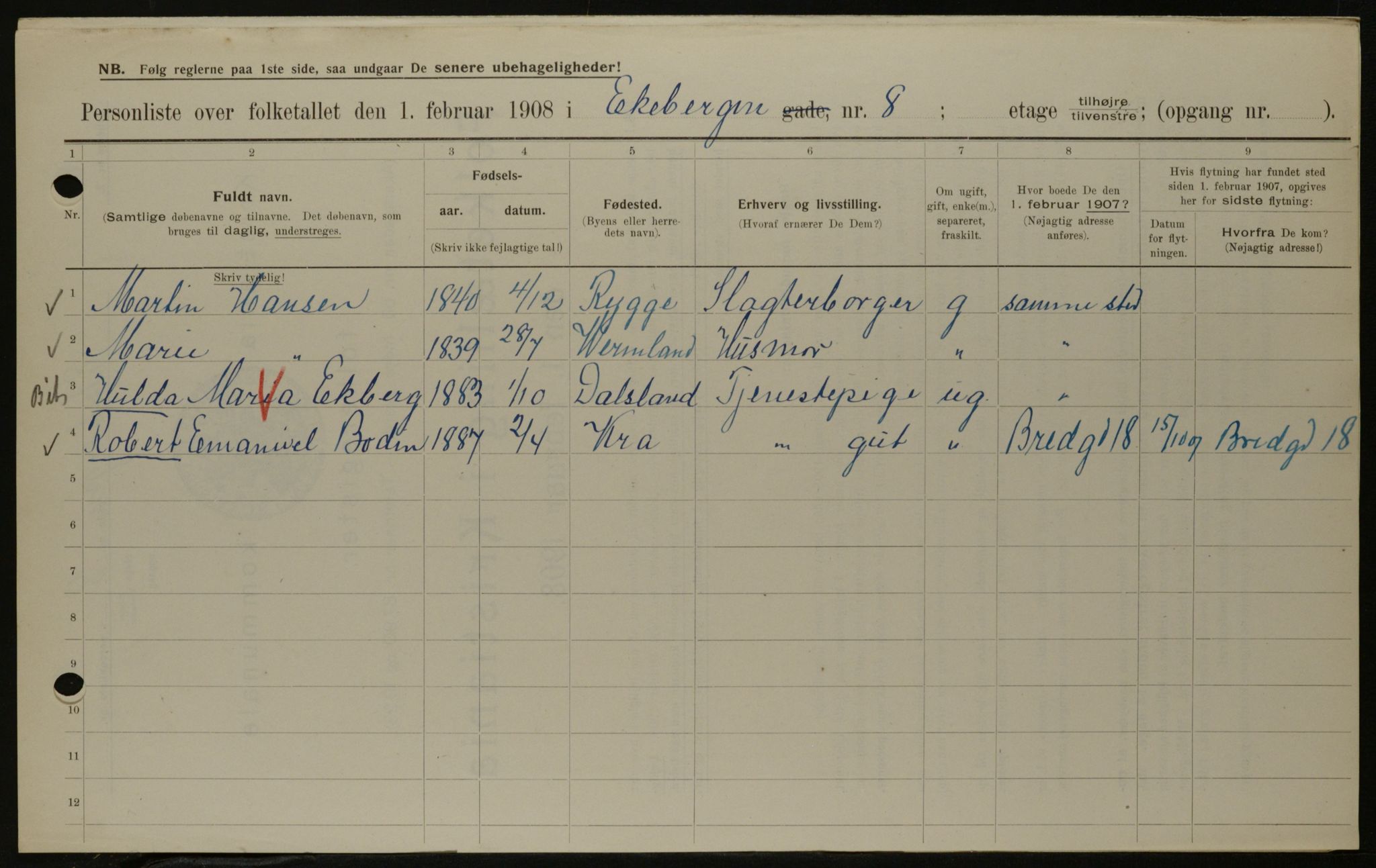OBA, Municipal Census 1908 for Kristiania, 1908, p. 18488