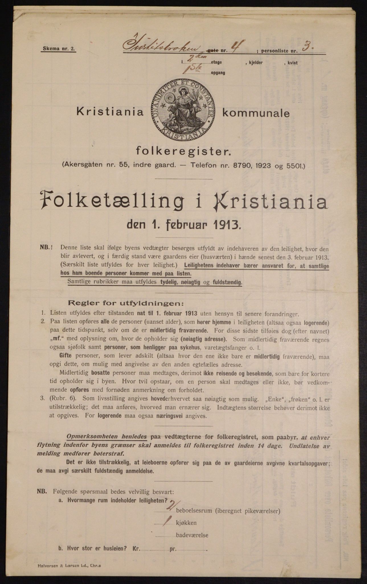 OBA, Municipal Census 1913 for Kristiania, 1913, p. 47444