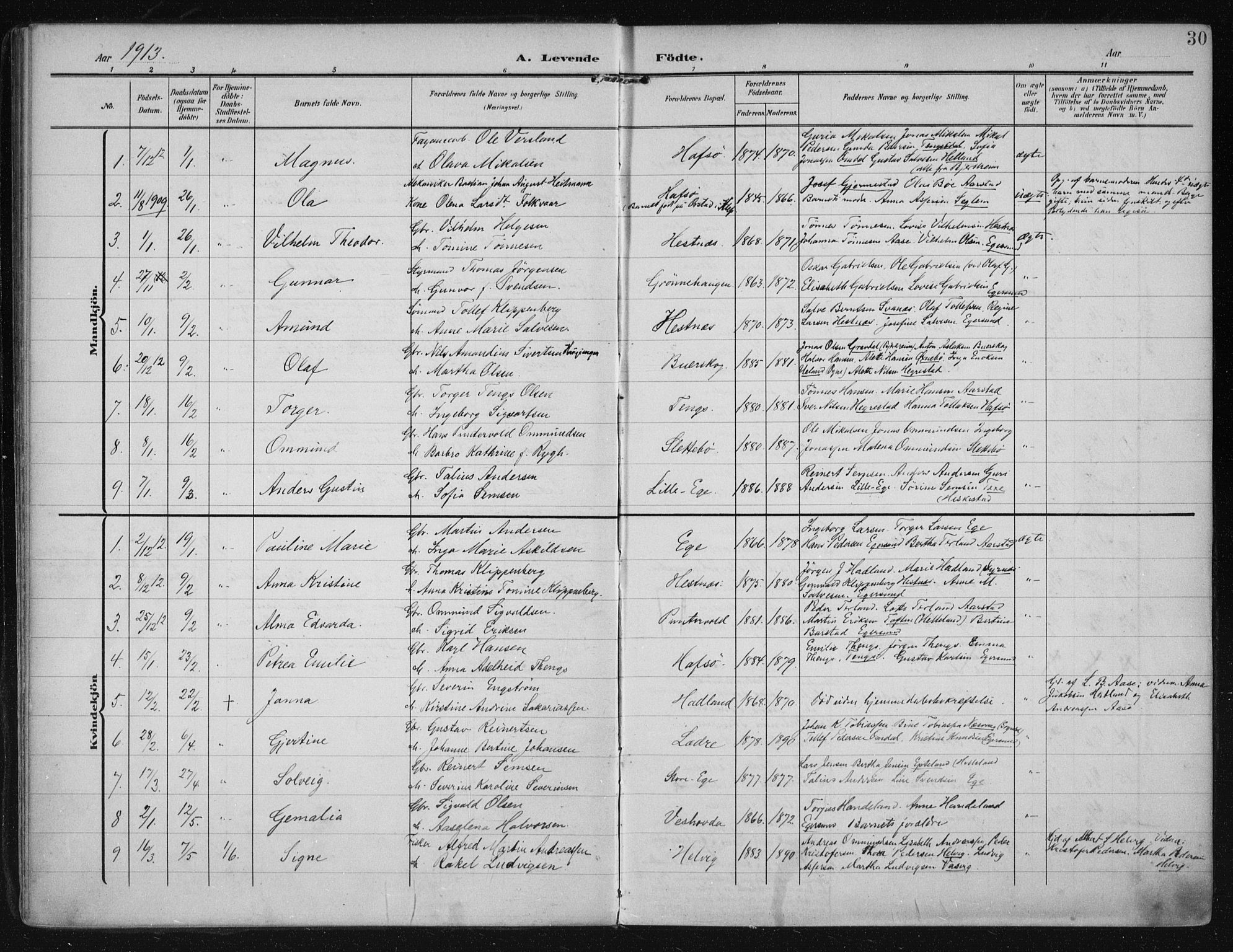 Eigersund sokneprestkontor, AV/SAST-A-101807/001/30/30BA/L0021: Parish register (official) no. A 20, 1906-1928, p. 30